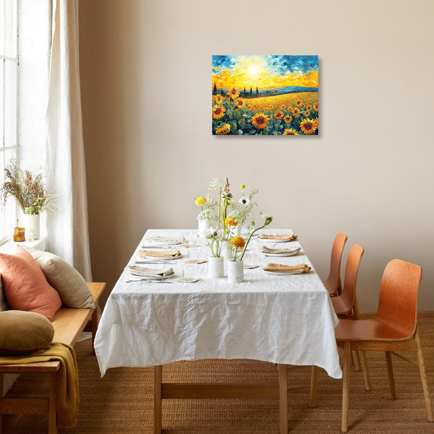 Dazzlewall Sunflower Wall Decor Poster Modern Sunrise Flower Oil Painting Wall Poster For Bedroom Living Room Decor 16X12 In Unf