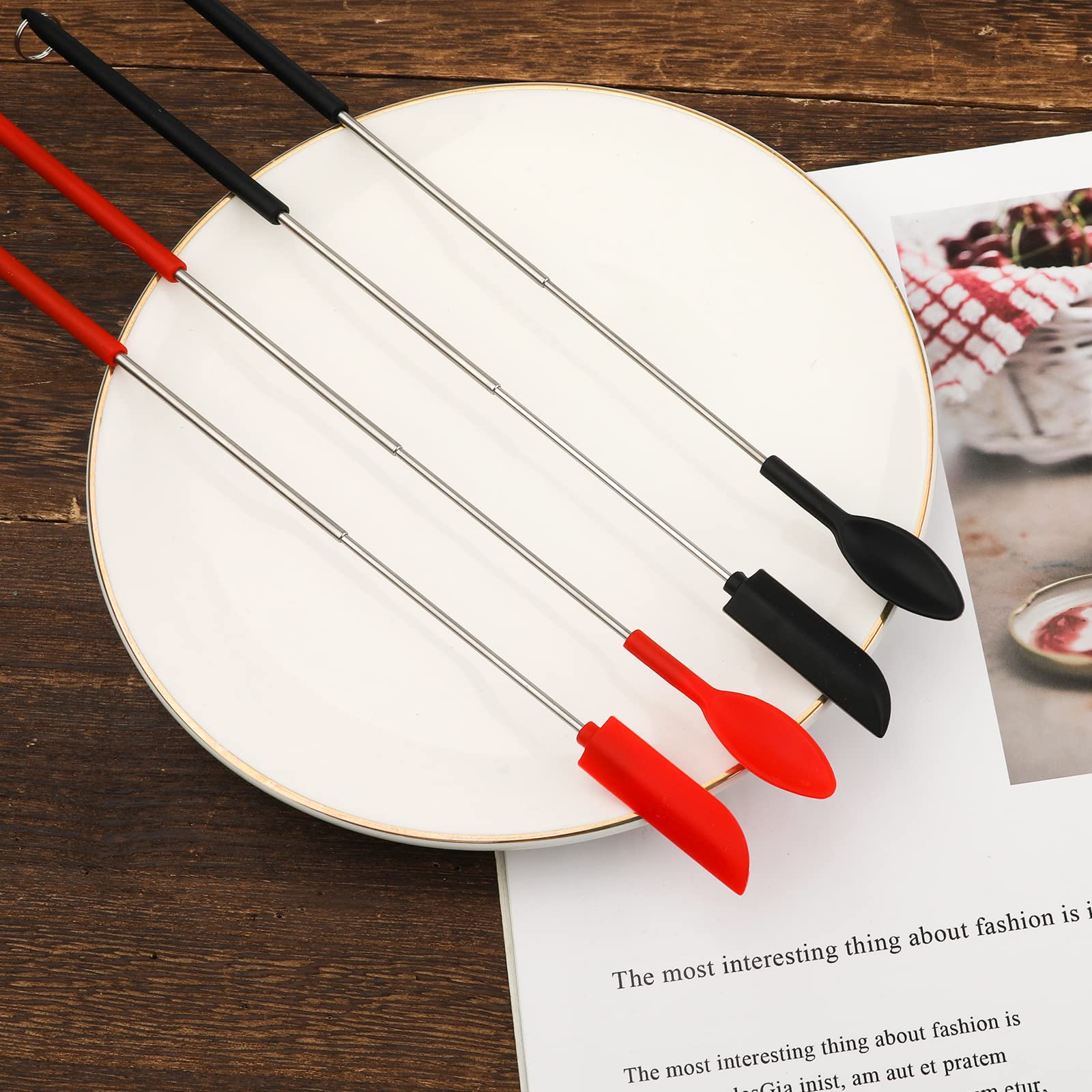 Savita Spatula And Spoon Sets Silicone, 2Pcs Telescopic Spatula 2Pcs Scooping Spoon Silicone Spatula Sets With Hanging Buckle Te