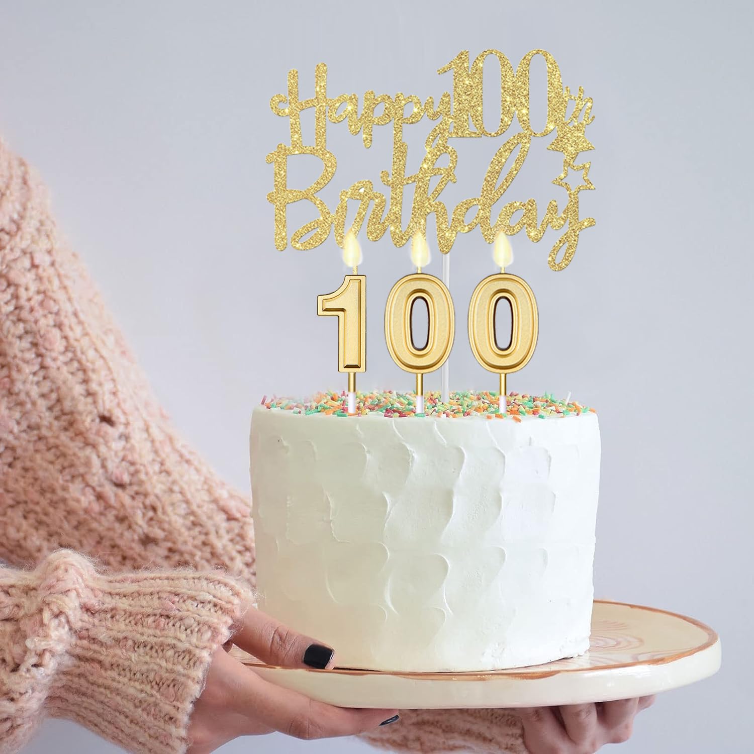 100Th Birthday Decorations Women Gold Include 100Th Birthday Crown And Sash, Gold 100Th Birthday Candles And Cake Topper, Big Go