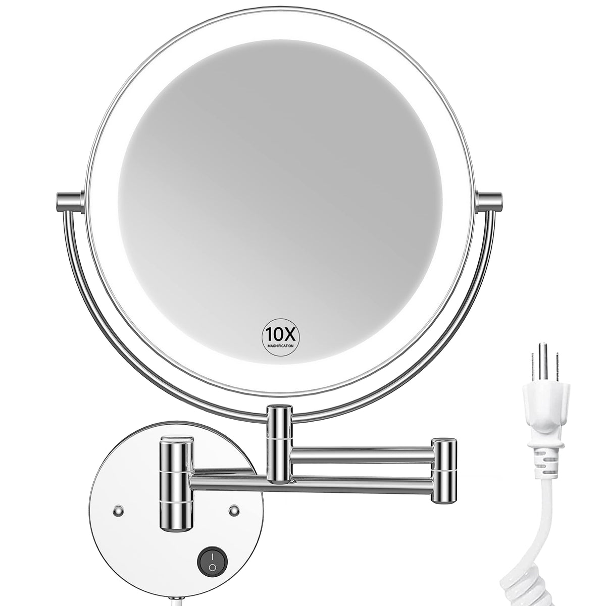 Benbilry 9'' Wall Mounted Lighted Makeup Mirror With Magnification 10X, Large Size Double Sides Led Vanity Mirror, 10X Magnifyin