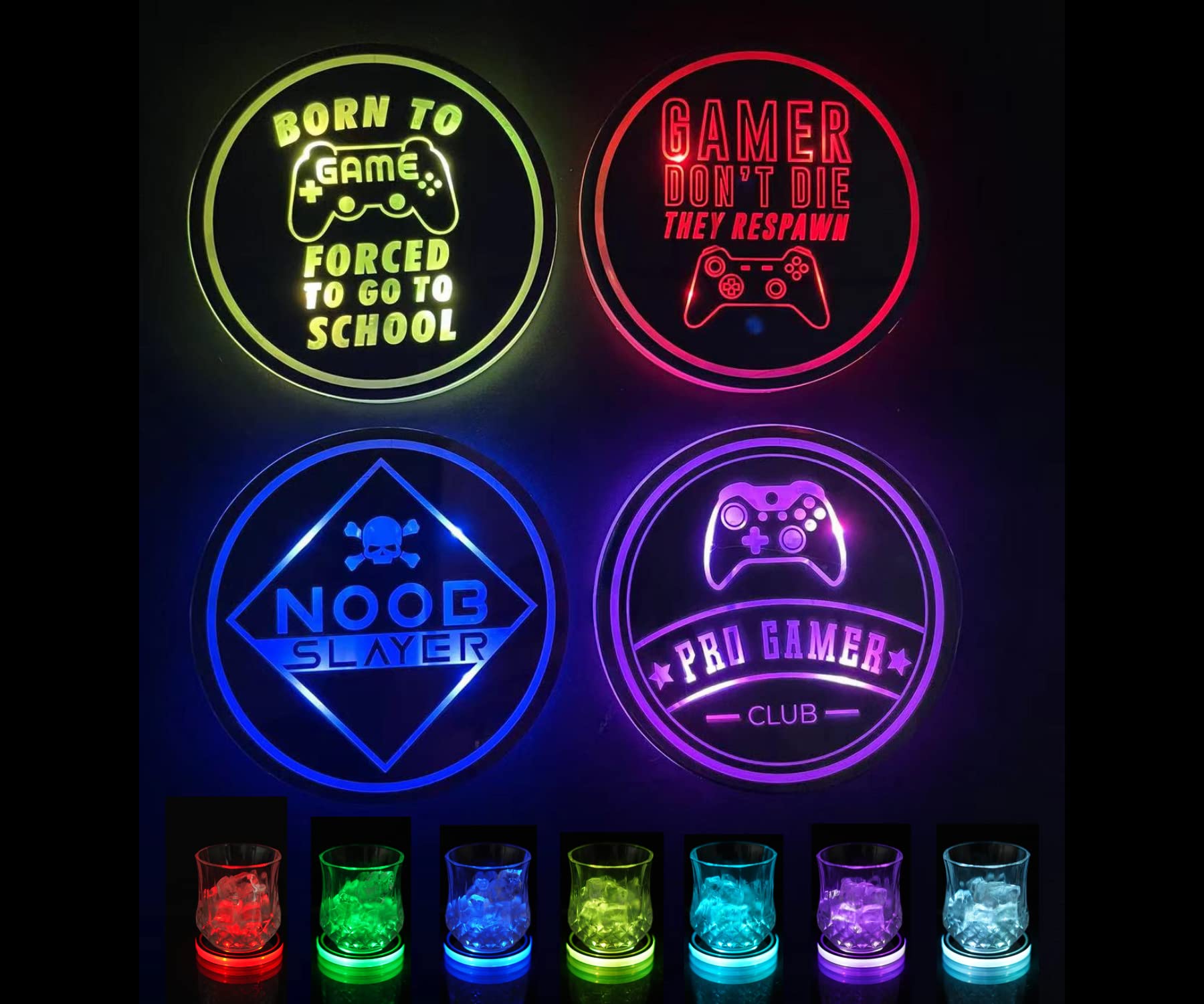 Gaming Coasters By Dreamcontroller Usb Rechargeable Led Coaster For Gamer Room Decor- Light Up Coasters For Gaming Desk Decor, N