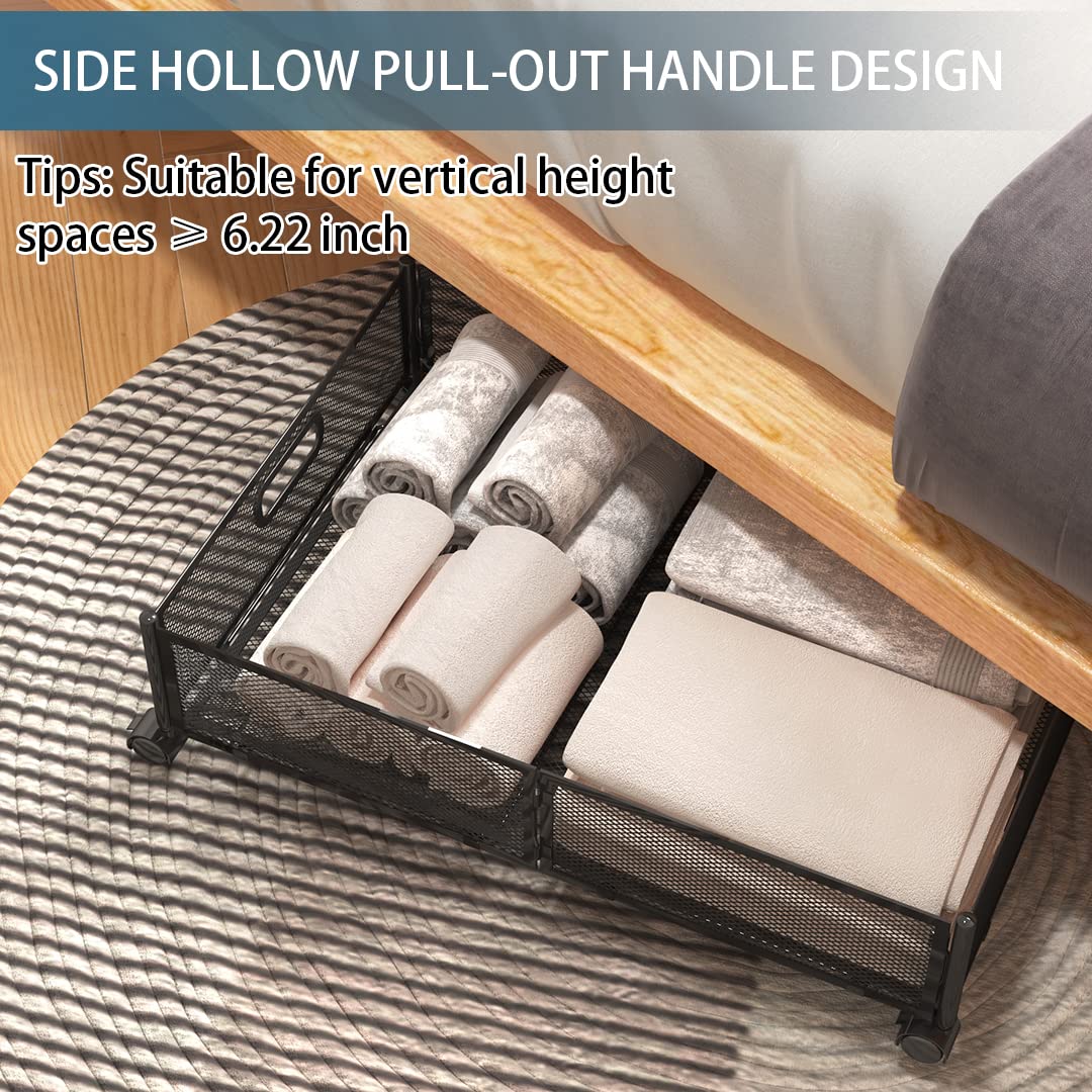 Under Bed Storage Containers, Under Bed Shoe Storage With Wheels, Foldable Bedroom Storage Organization with Handles, Under Bed
