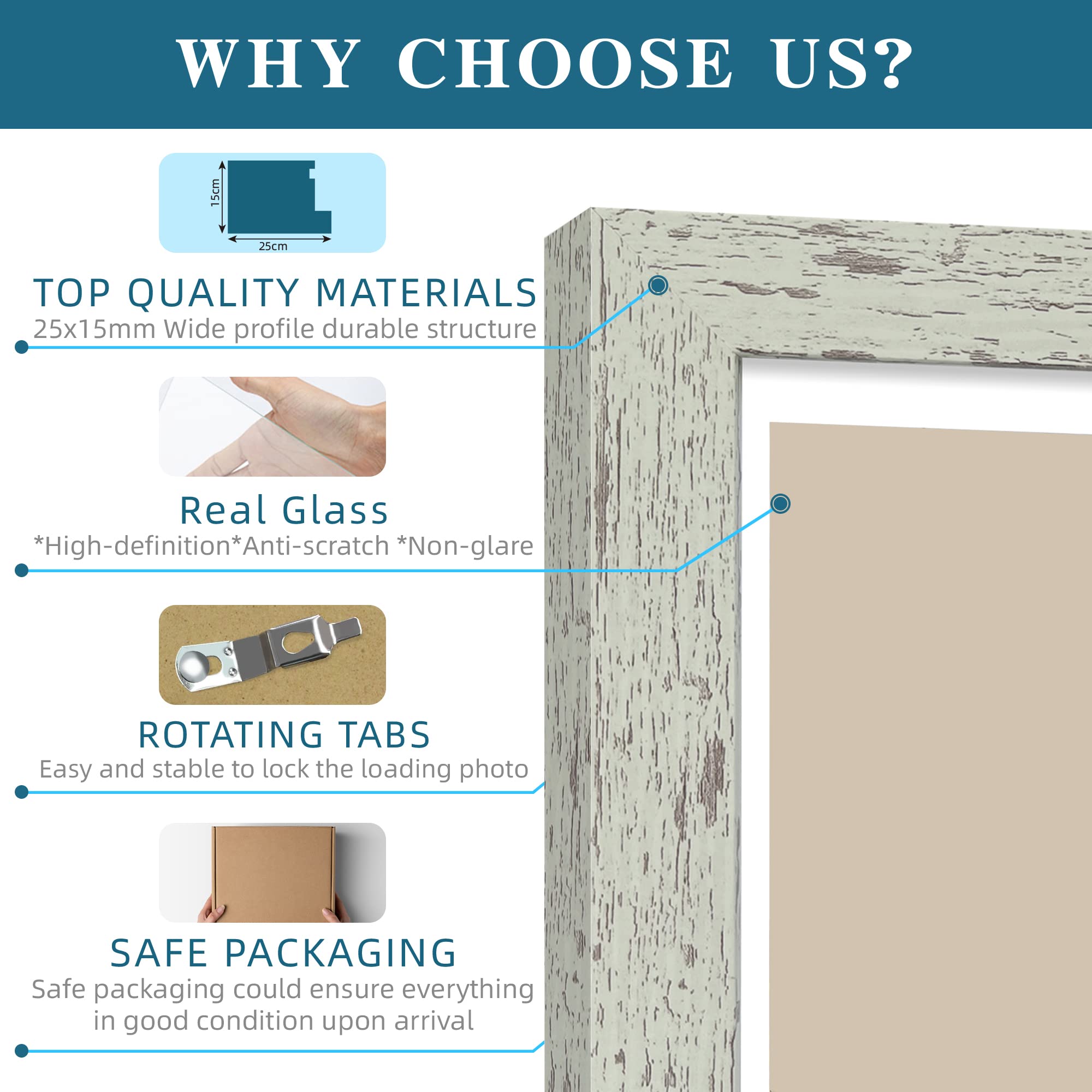 Hongkee 4x6 Picture Frame Set of 4, Made of Real Glass and Sage Green Wooden Frame, 4 by 6 Photo for Wall or Tabletop - Display