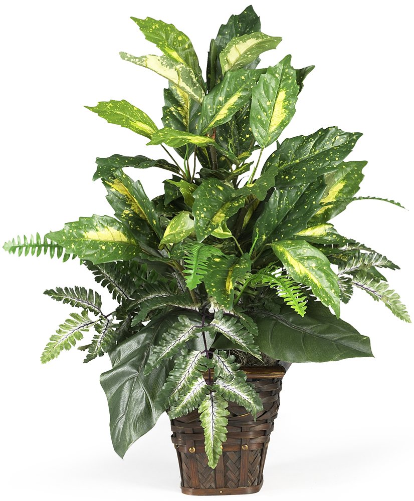 Nearly Natural 6527 Greens with Wicker Decorative Silk Plant, Green 30 in x 9 in x 7.5 in