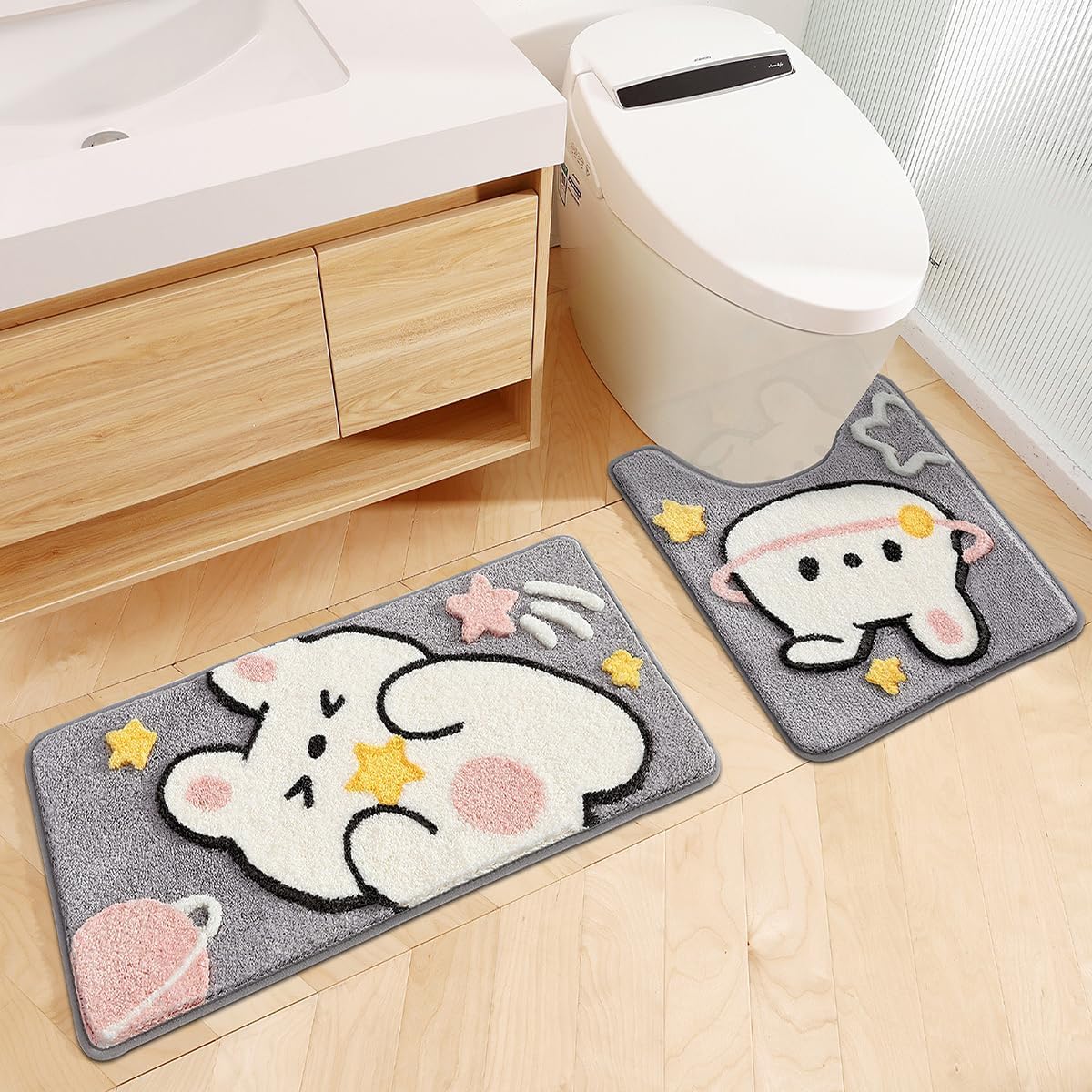 Tyrafry Cute U-Shaped Toilet Rug, Ultra Soft Microfiber Bathroom Rug Non Slip Toilet Mat Water Absorbent Rug For Bathroom Floor