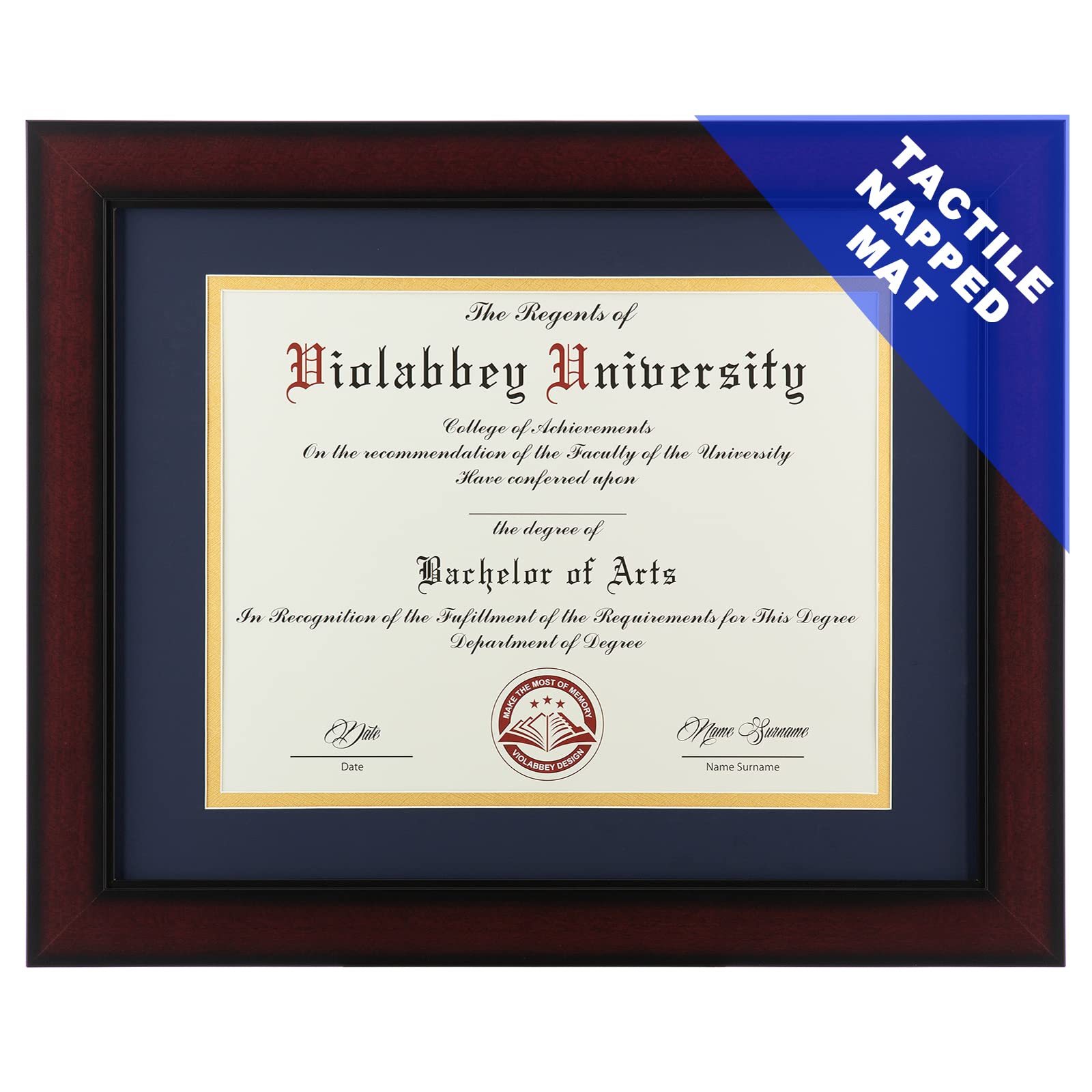 VIOLABBEY 11x14 Diploma Frame with Double Mat for 8.5x11 Documents&Certificates, Smooth Cherry Wood Grain Finish, Wall Mounting&