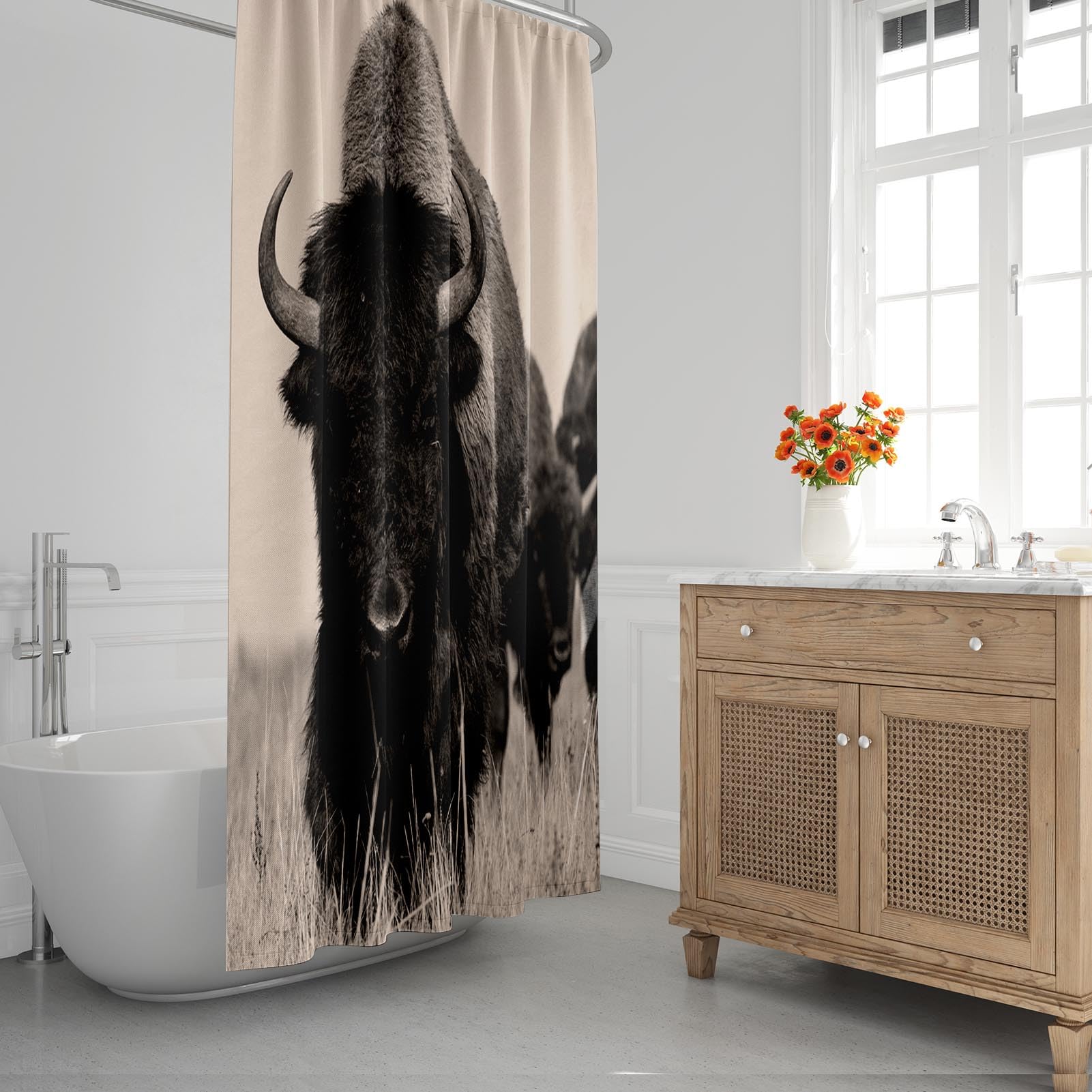 Emvency Decorative Shower Curtain Head Bison Buffalo in Sepia Herd of Shot One Animal 72''x72'' Waterproof Bathroom Shower Curtain Set with Hooks