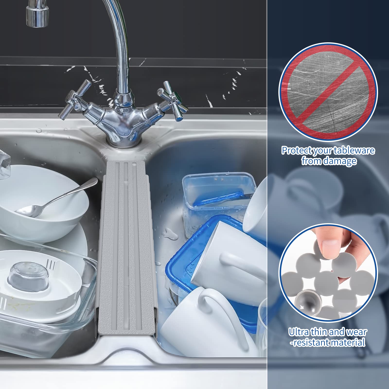 Yolife Kitchen Sink Saddle, Pvc Sink Divider Mat With Strong Suction Cups, Durable, Easy To Clean, Odor-Free - 9.5'' X 12'' (Gre