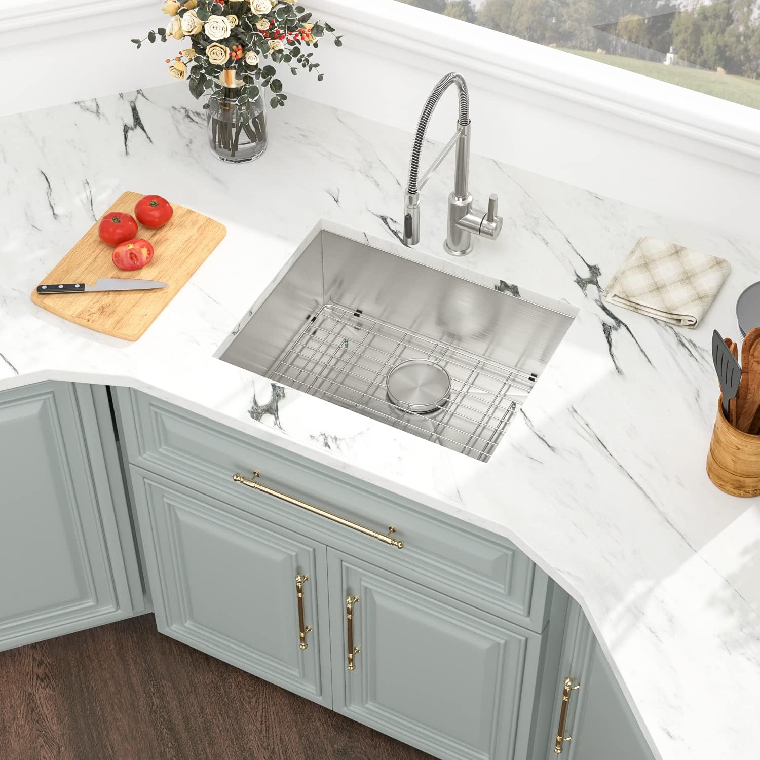 Kichae 21 Inch Kitchen Bar Sink Undermount Single Bowl Stainless Steel 16 Gauge Handmade Modern Under Counter Handmade Wet Bar R