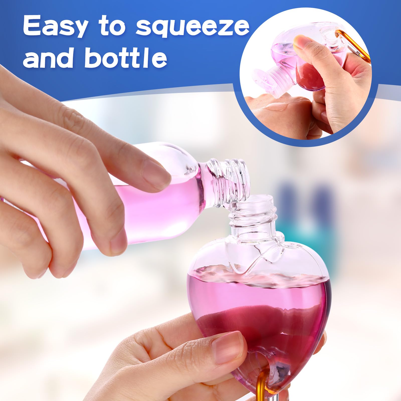 FairySandy 100 Pcs Traveling Bottles with Keychain 2oz Clear Keychain Bottle Plastic Empty Refillable Liquid Packing Container S