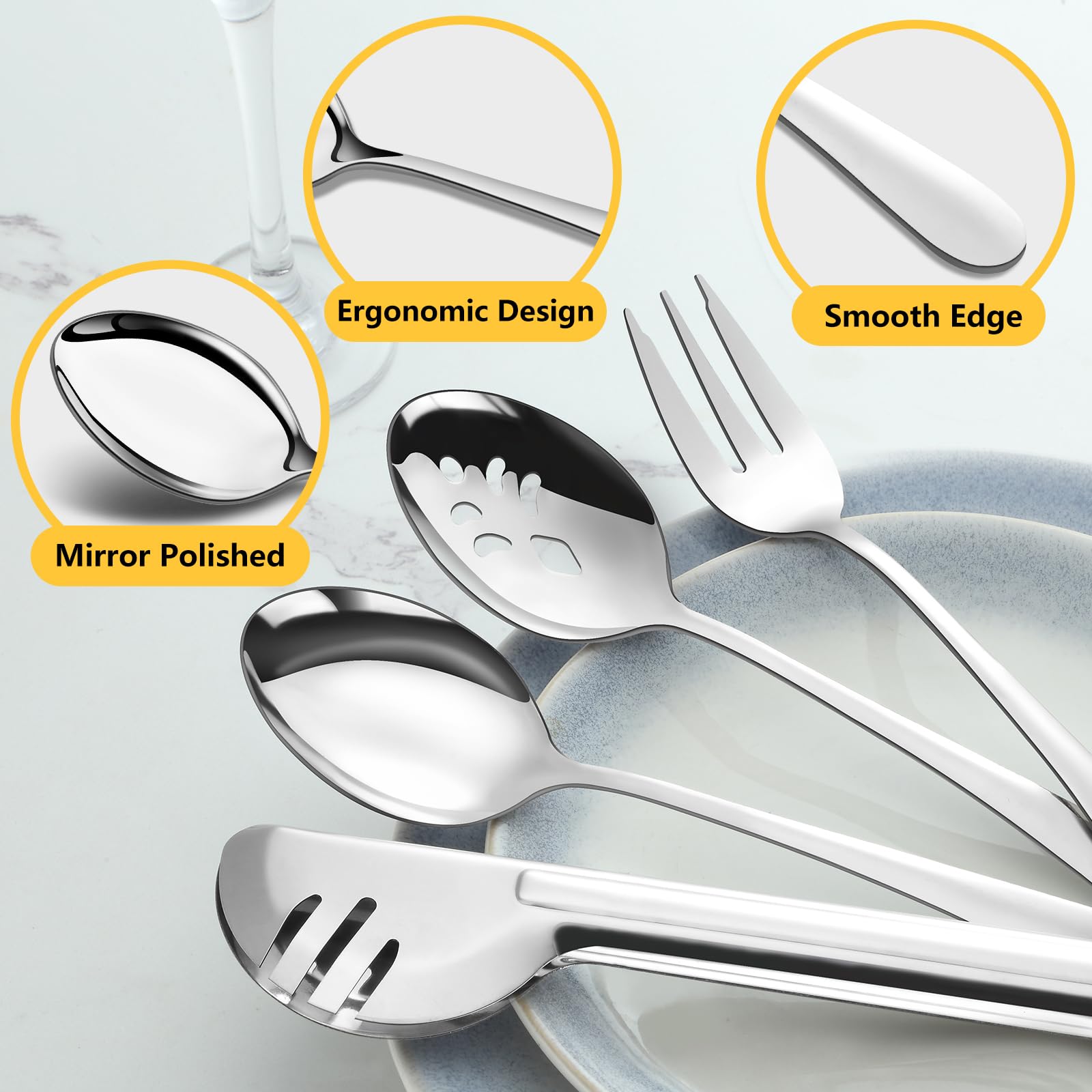 Pleafind 16 Pcs Serving Utensils, Stainless Steel Serving Utensils Set With Serving Spoons, Slotted Serving Spoons, Serving Fork