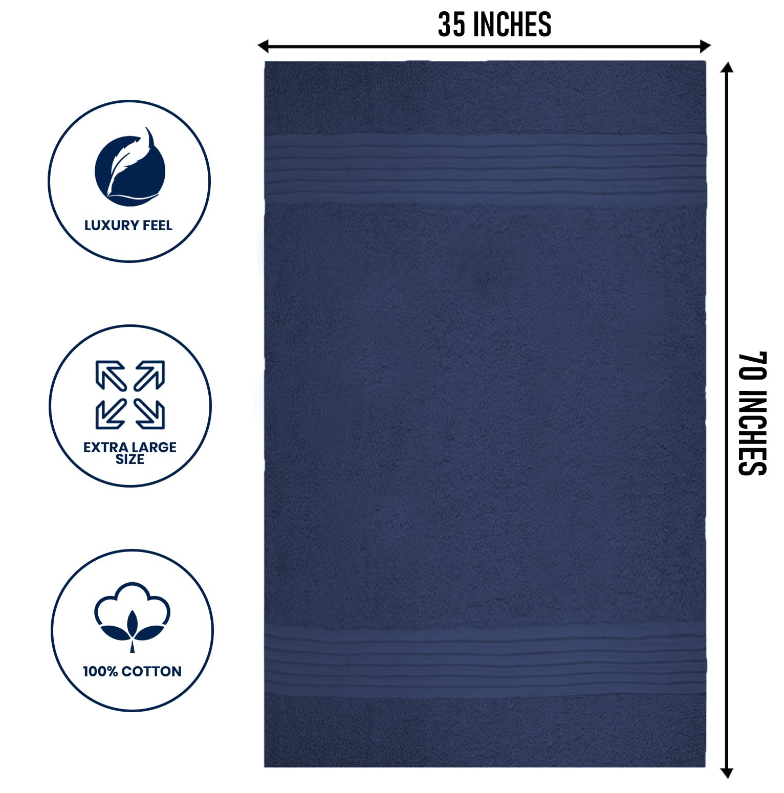Textila 100% Cotton Bath Sheet Towels - Jumbo Size 35X70 Inches, Ultra Soft And Absorbent, (2 Pack - Navy Blue) Luxury Oversized