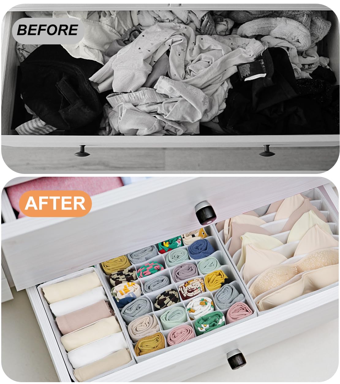 8 Packs Underwear Drawer Organizer Clothes, Foldable Bra Drawer Organizer Bins, 90 Cells Fabric Clothes Organizer Drawer Divider