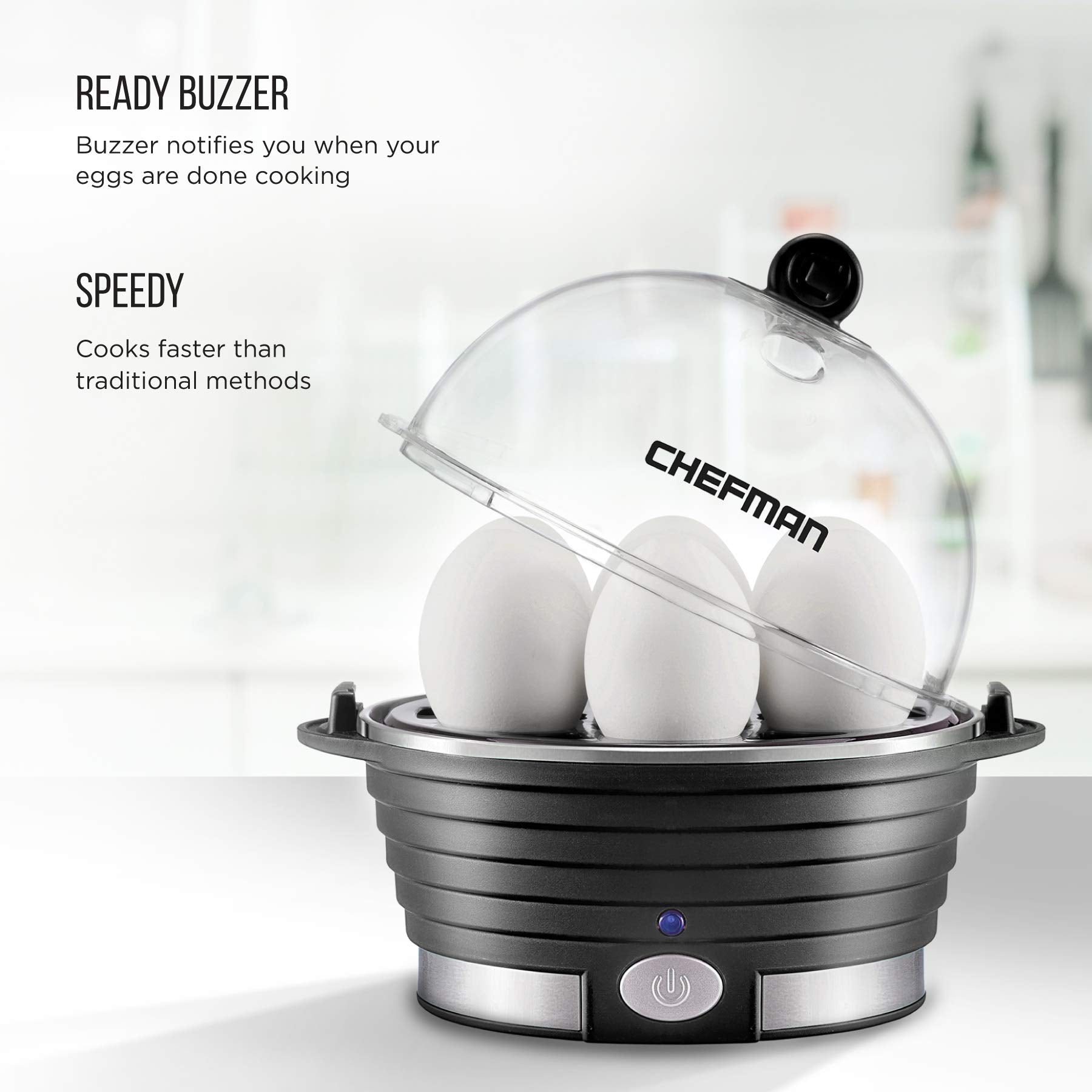 Chefman Egg-Maker Rapid Poacher, Food & Vegetable Steamer, Quickly Makes Up To 6, Hard, Medium Or Soft Boiled, Poaching/Omelet T