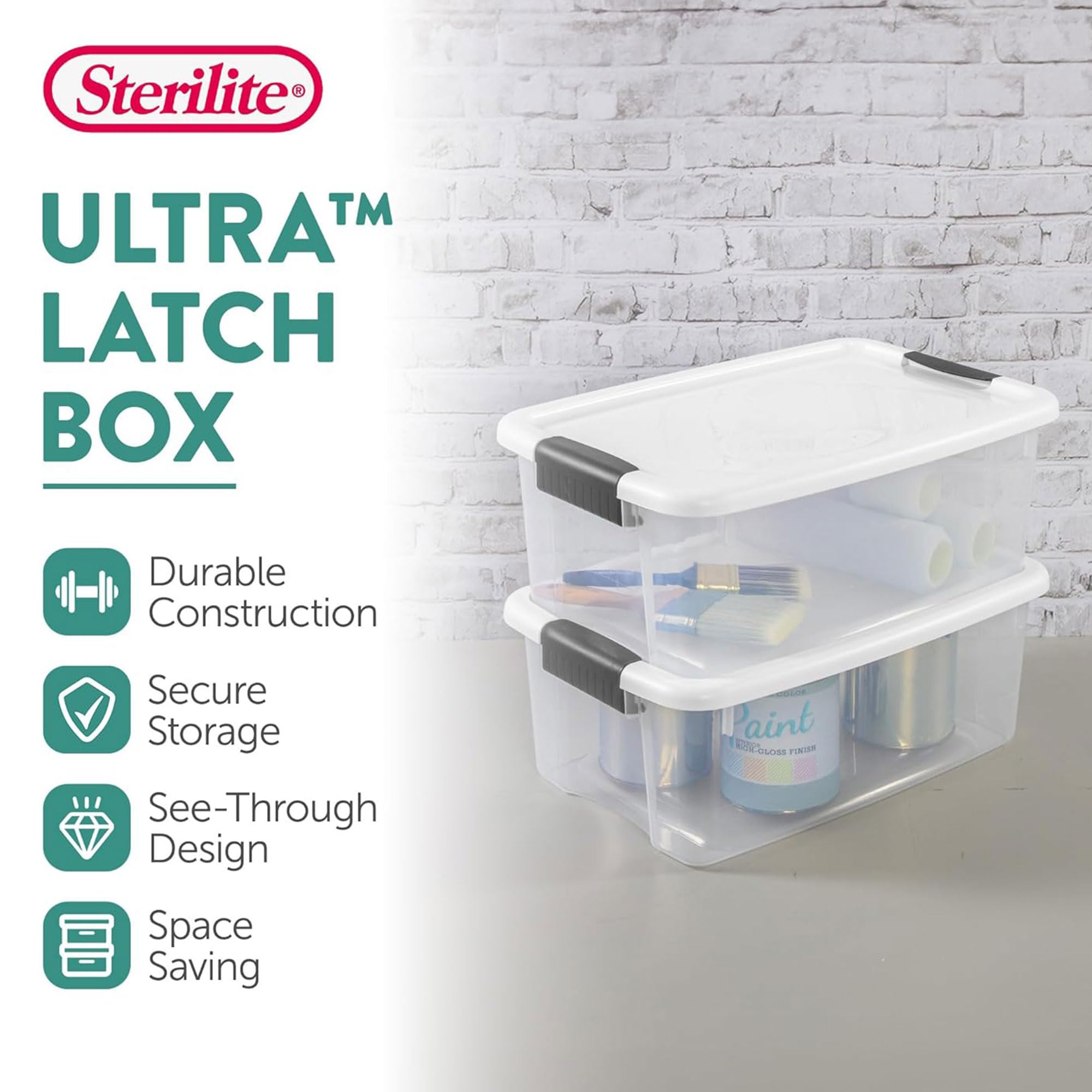 Sterilite 18 Qt Ultra Latch Box Stackable Storage Bin With Latching Lid, Organize Crafts, Clothes In Closets, Basements, Clear W