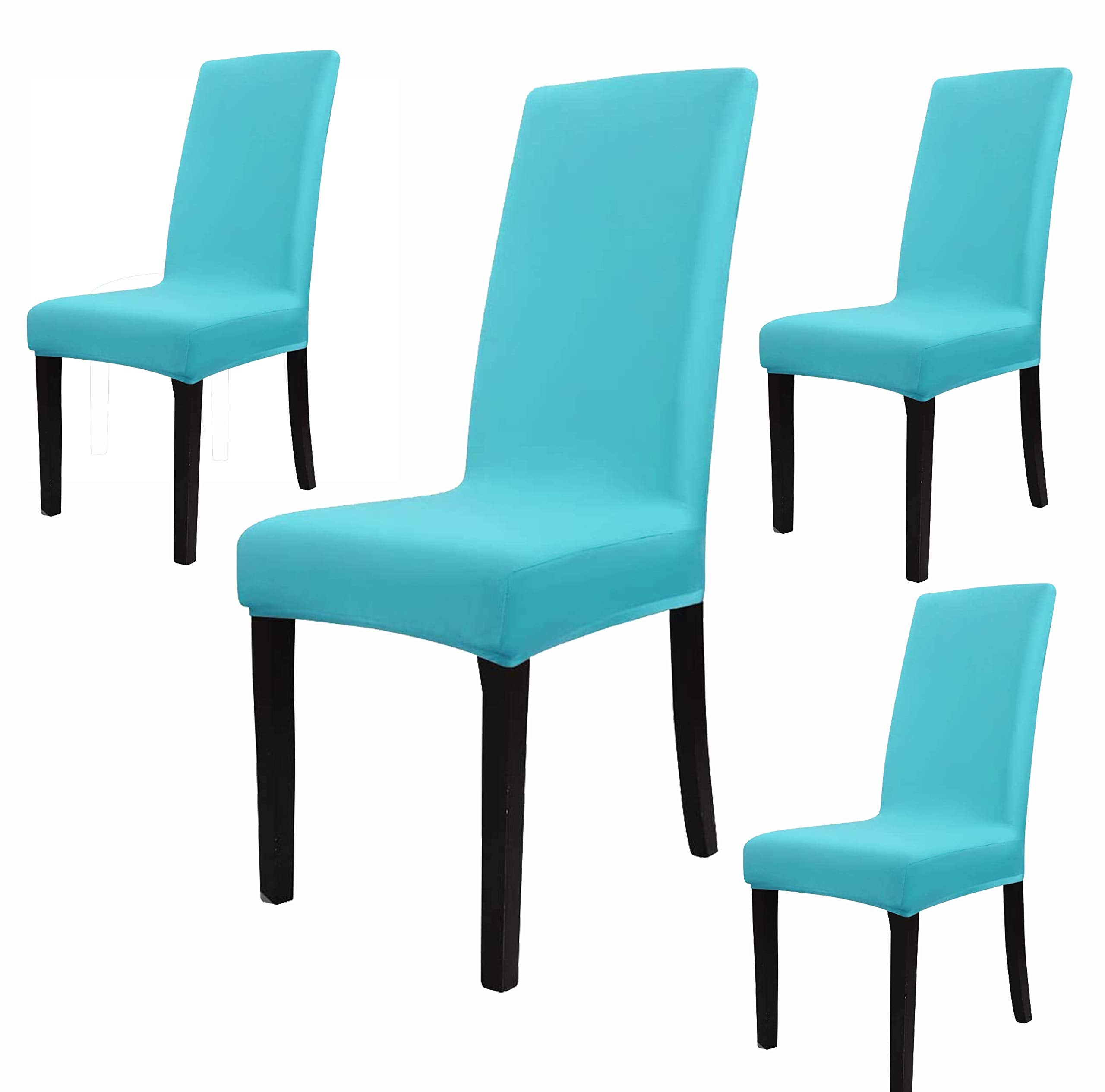 House Of Quirk Elastic Chair Cover Stretch Removable Washable Short Dining Chair Cover Protector Seat Slipcover (4, Sky Blue)