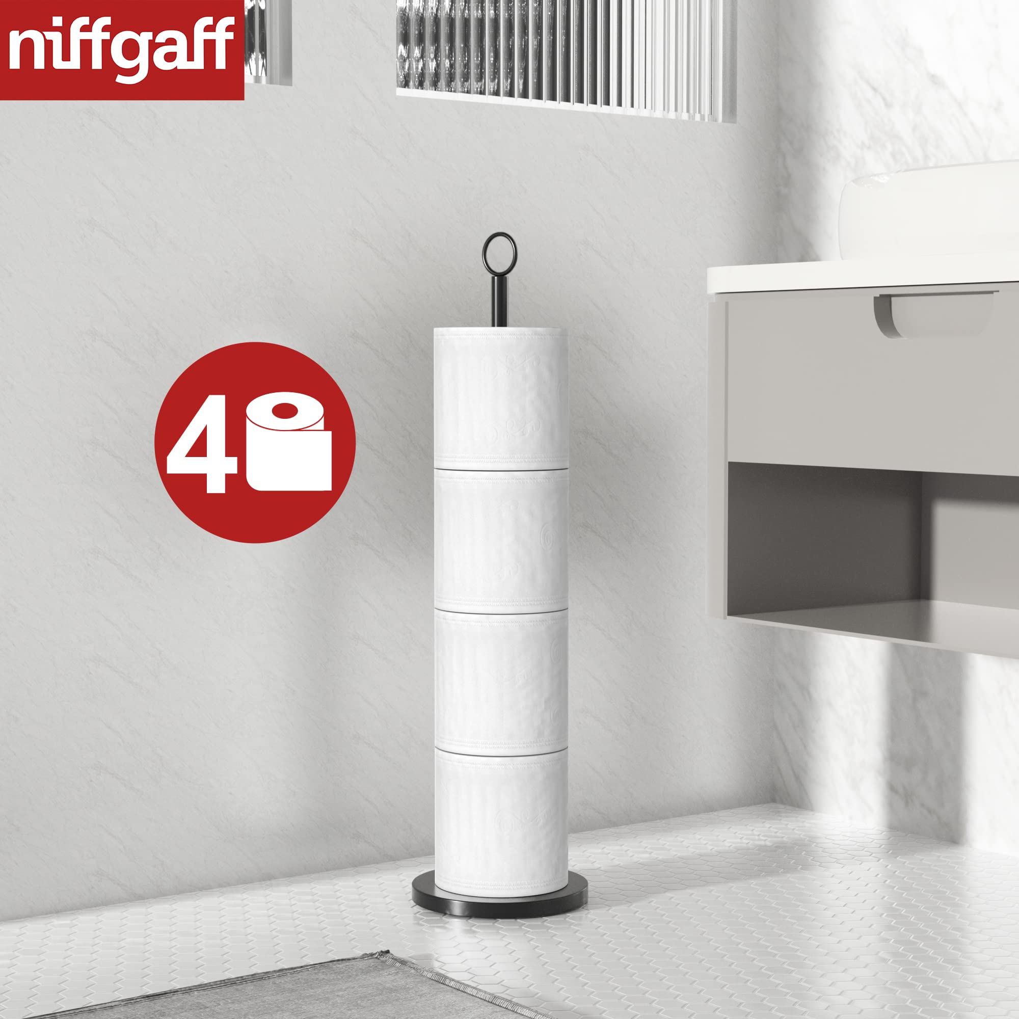 Toilet Paper Holder Stand(with Reserve Function)  Free-Standing Toilet Paper Storage Holder  Stainless Steel Toilet Roll Holder Stand for Bathroom & Toilet Spare Rolls Storage