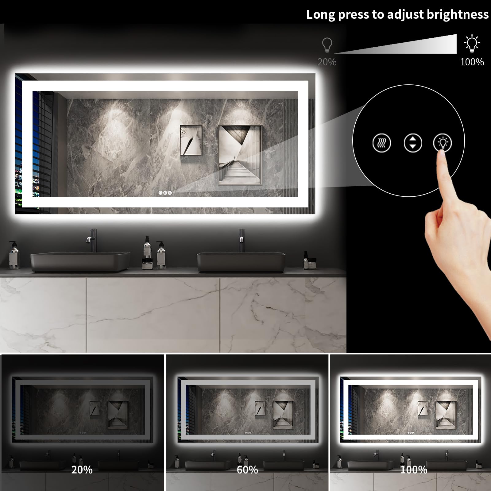 Loaao 84''X40'' Led Bathroom Mirror With Lights, Anti-Fog, Dimmable, Backlit + Front Lit, Lighted Bathroom Vanity Mirror For Wal