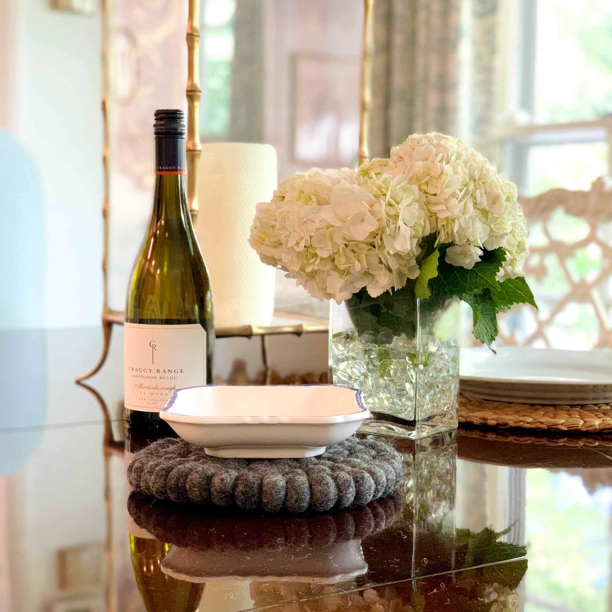 Global Crafts Hand Crafted Felt Ball Wool Trivet Mat From Nepal, 8'' Round Pad, Light Grey