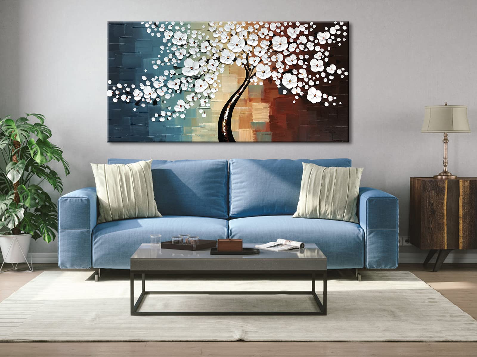 Wieco Art Blooming Life Extra Large Abstract Floral Oil Paintings On Canvas Wall Art For Living Room Bedroom Home Decorations Mo