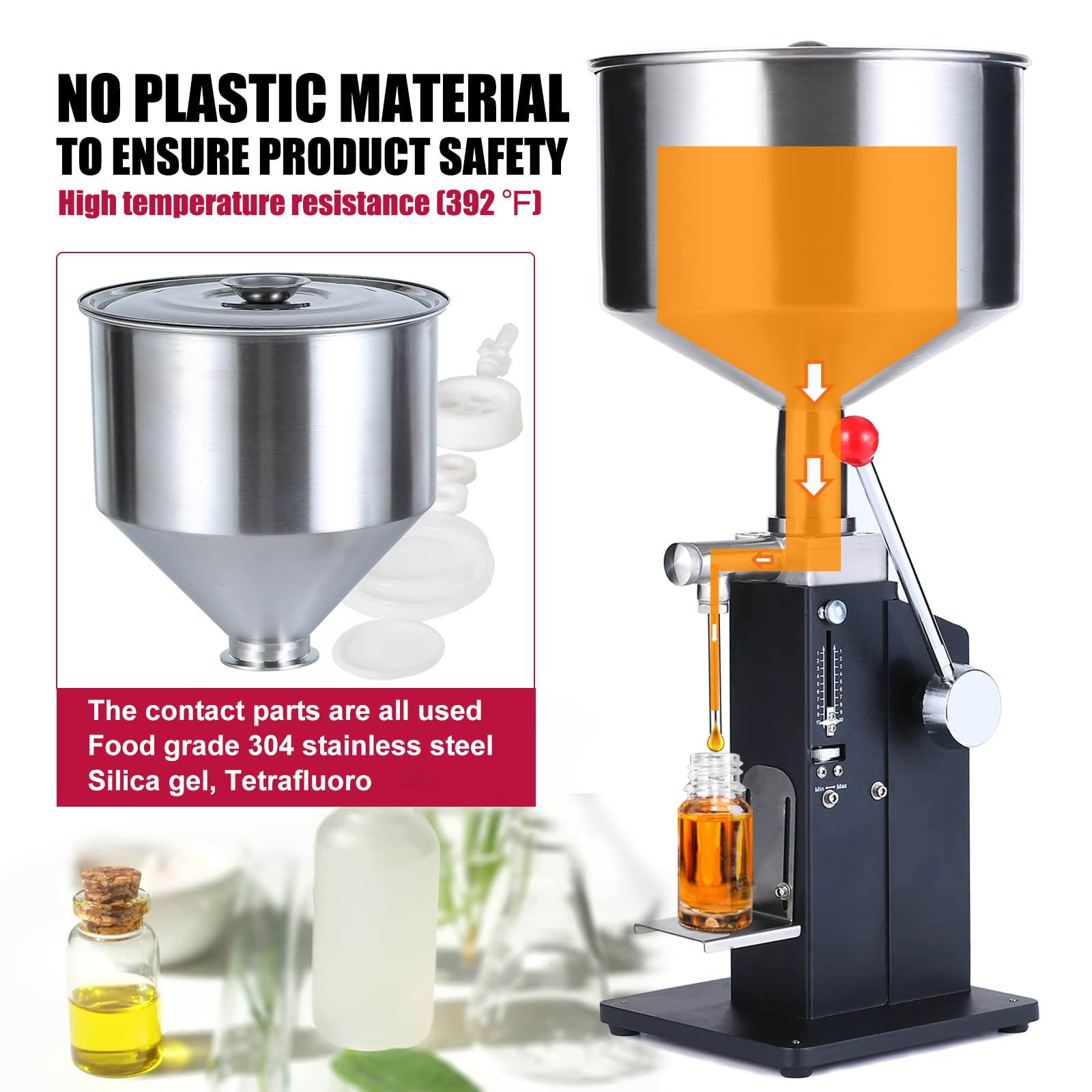 Kimtem Manual Paste Liquid Filling Machine, Adjustable 5-50Ml Bottle Filler A03