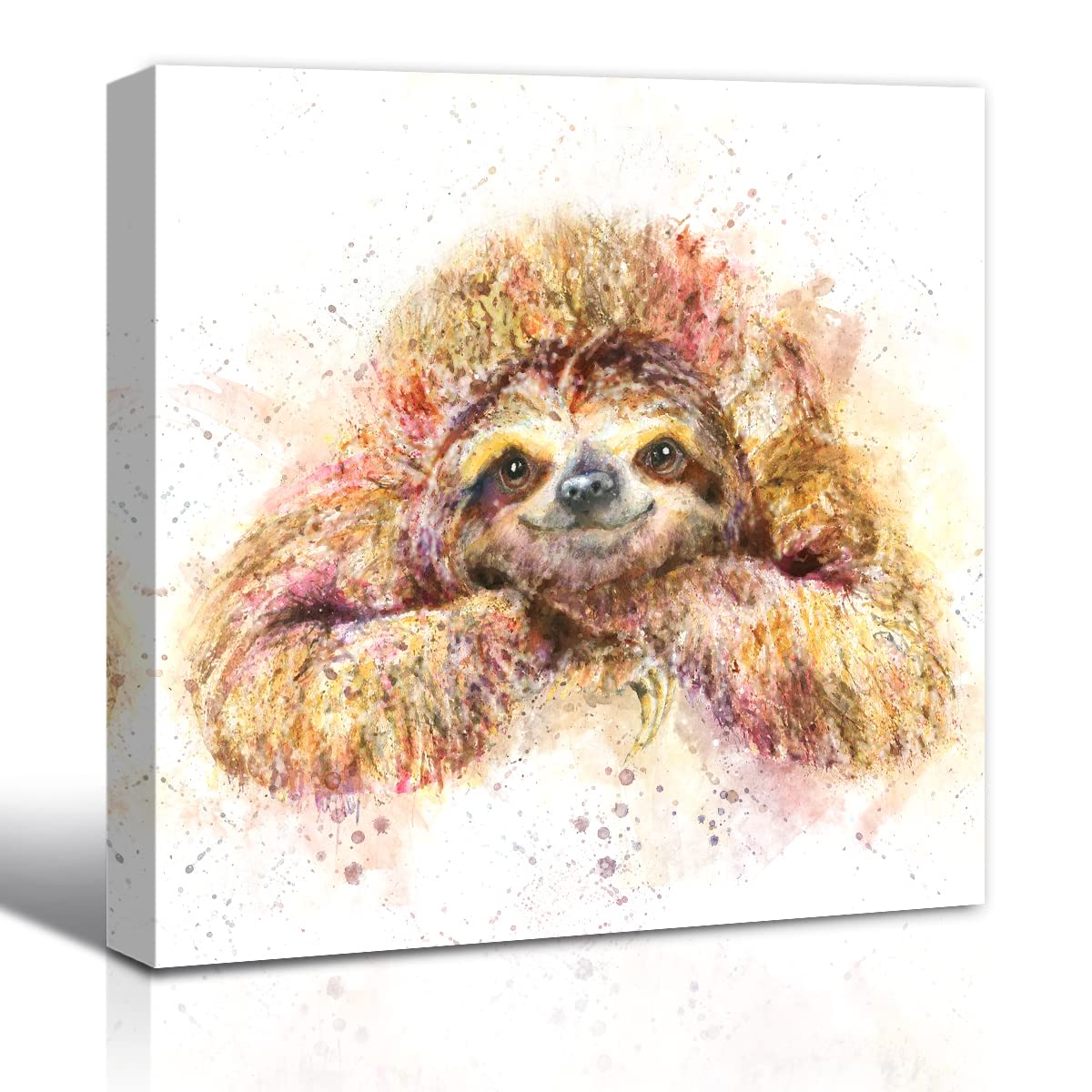 Sloth Wall Decor For Kids Room, Watercolor Sloth Canvas Prints Art Modern Colorful Splash-Ink Artwork Decor For Bathroom Living