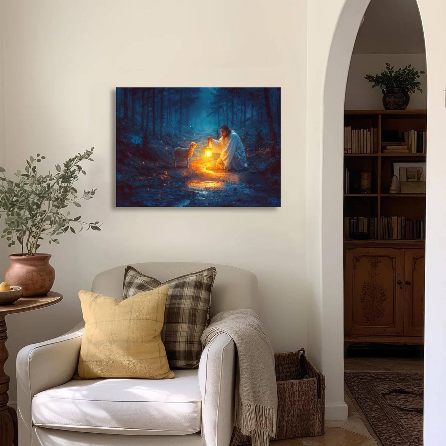 Christian Wall Art Decor For Prayer Room ,Jesus And Lamb Canvas Wall Decor, Jesus Running After Lost Lamb Picture For Home Decor