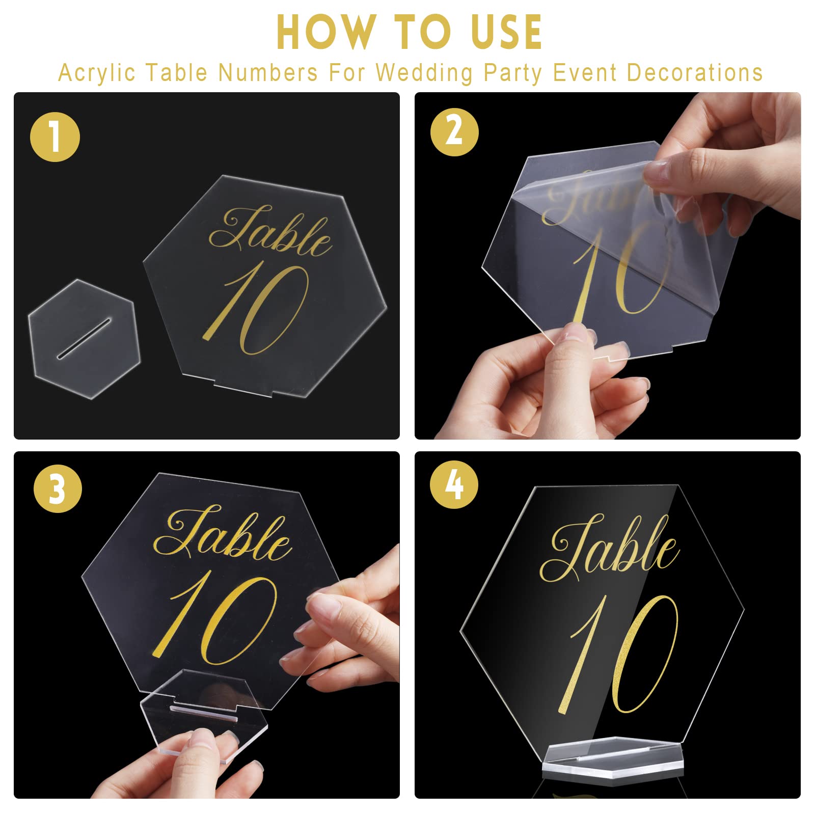 20Pcs Acrylic Wedding Table Numbers Hexagon Printed Clear Acrylic Table Numbers With Stands For Wedding Party Event Catering