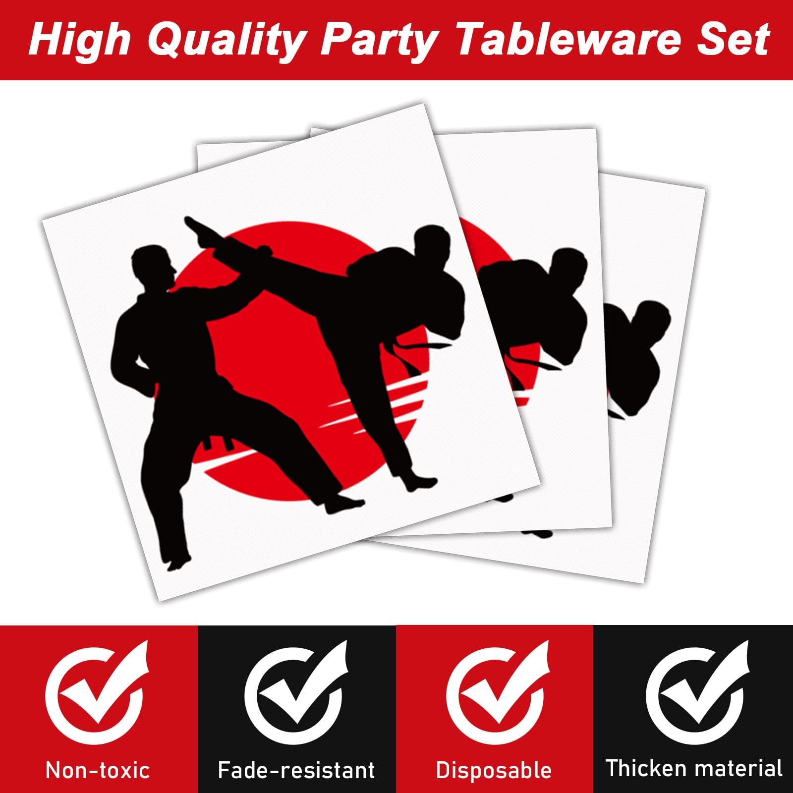 96 Pcs Karate Party Supplies Paper Plates Napkins Karate Themed Party Birthday Decorations Favors For Boys & Girls Birthday Serv