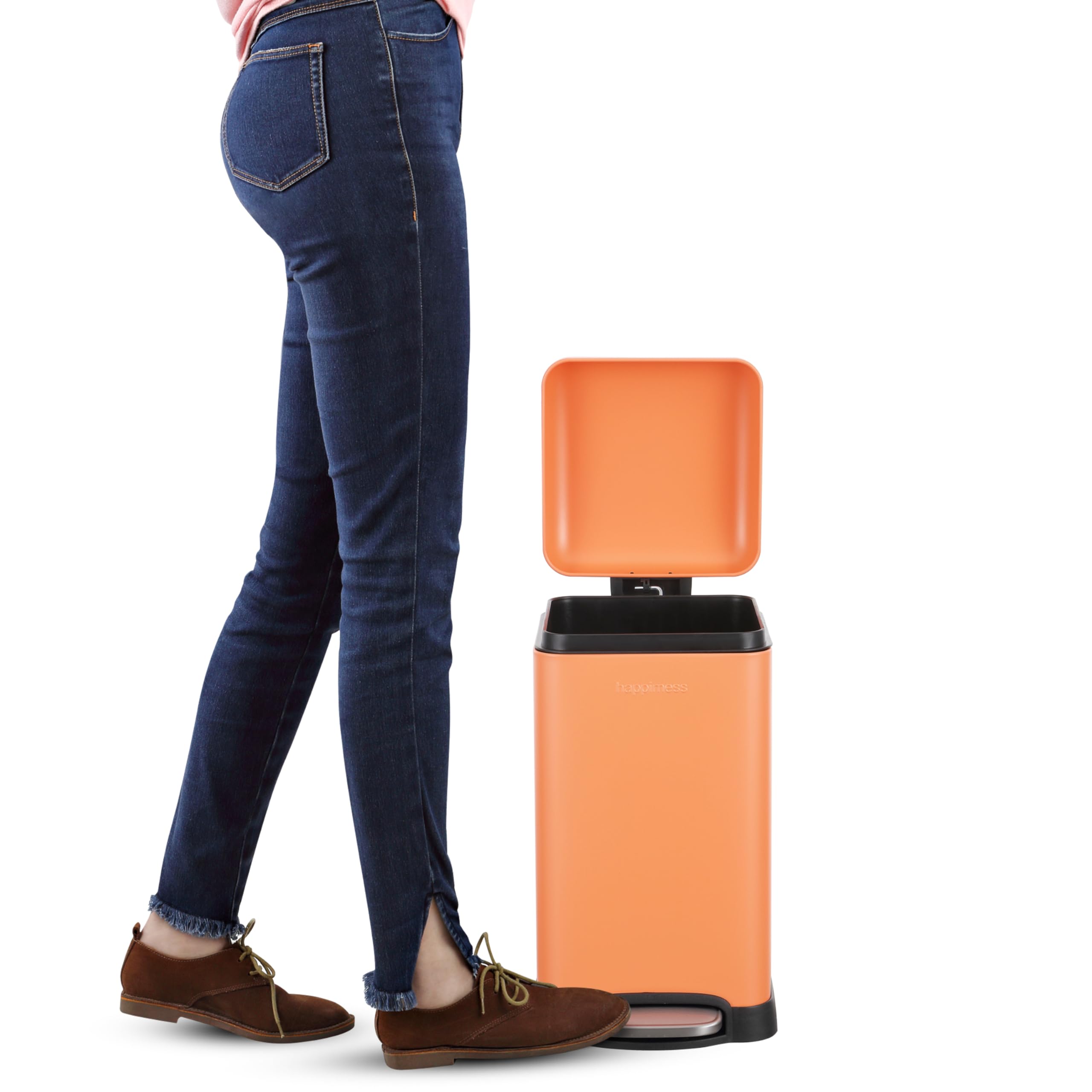 Happimess Hpm1012K Betty Retro Mini 3.2-Gallon Step-Open Trash Can, Carrot Cake,With Soft-Close Lid, Fingerprint Resistant, Mode