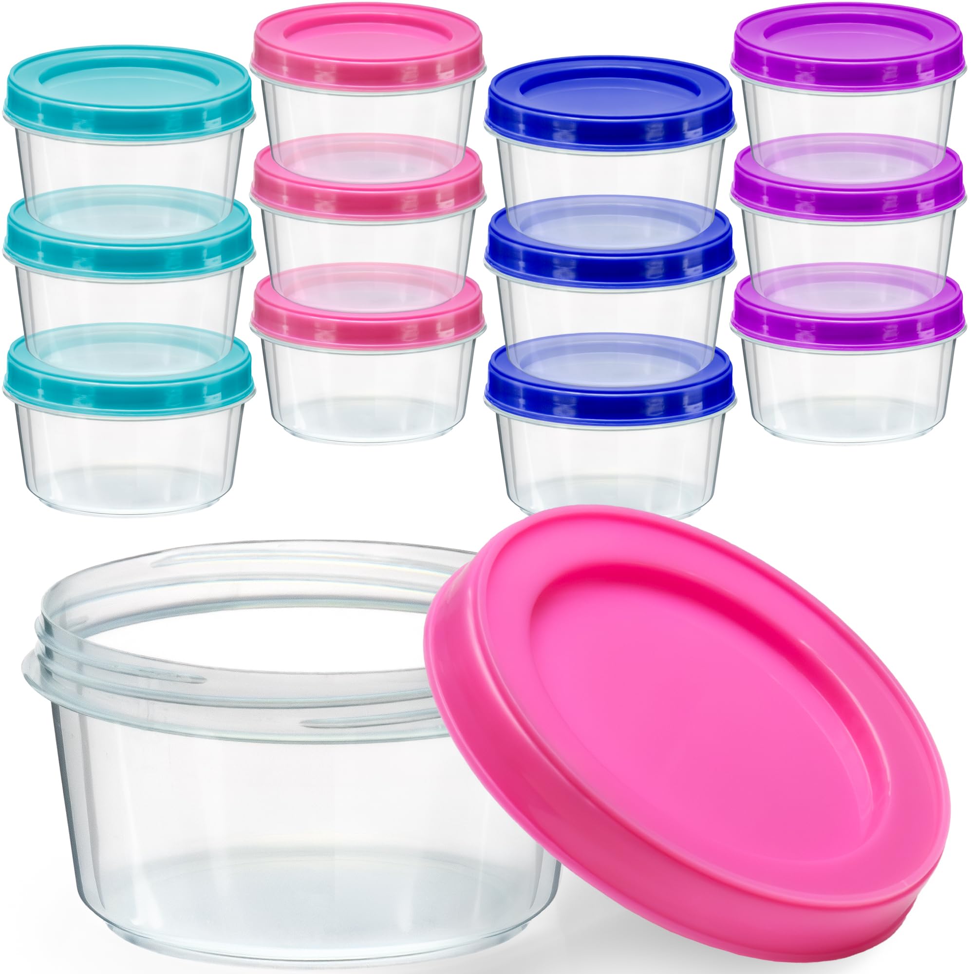 Decorrack 12 Pack - 7 Oz Plastic Food Storage Containers With Screw Lids, Bpa-Free, Reusable Stackable Jars For Portion Control,