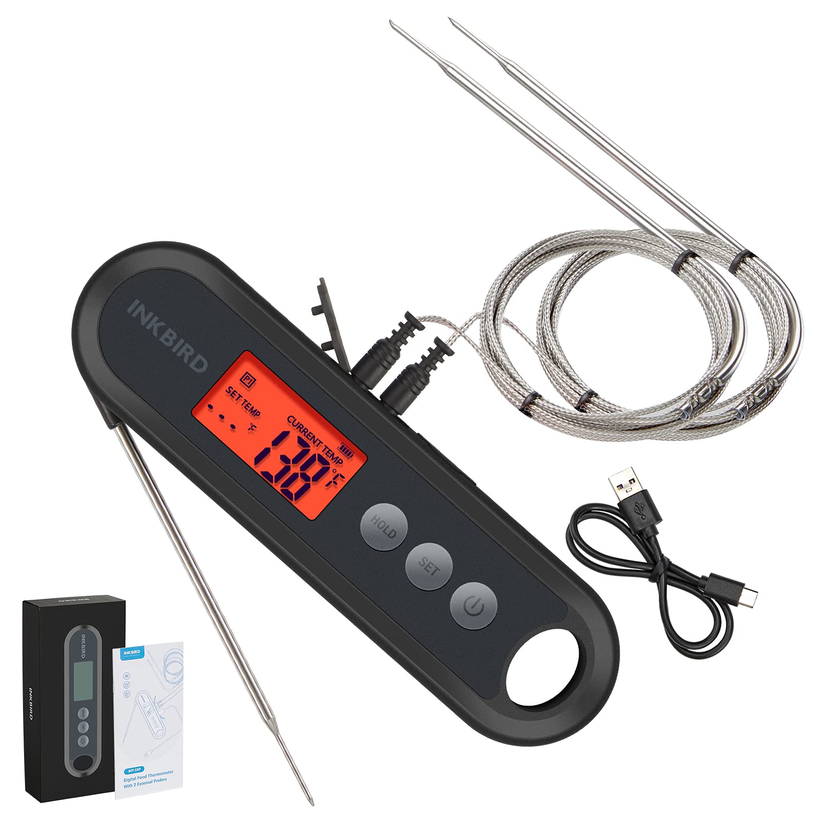 Inkbird Instant Read Meat Thermometer, Rechargeable Instant Read Food Thermometer, Cooking Thermometer With Calibration, Magnet,