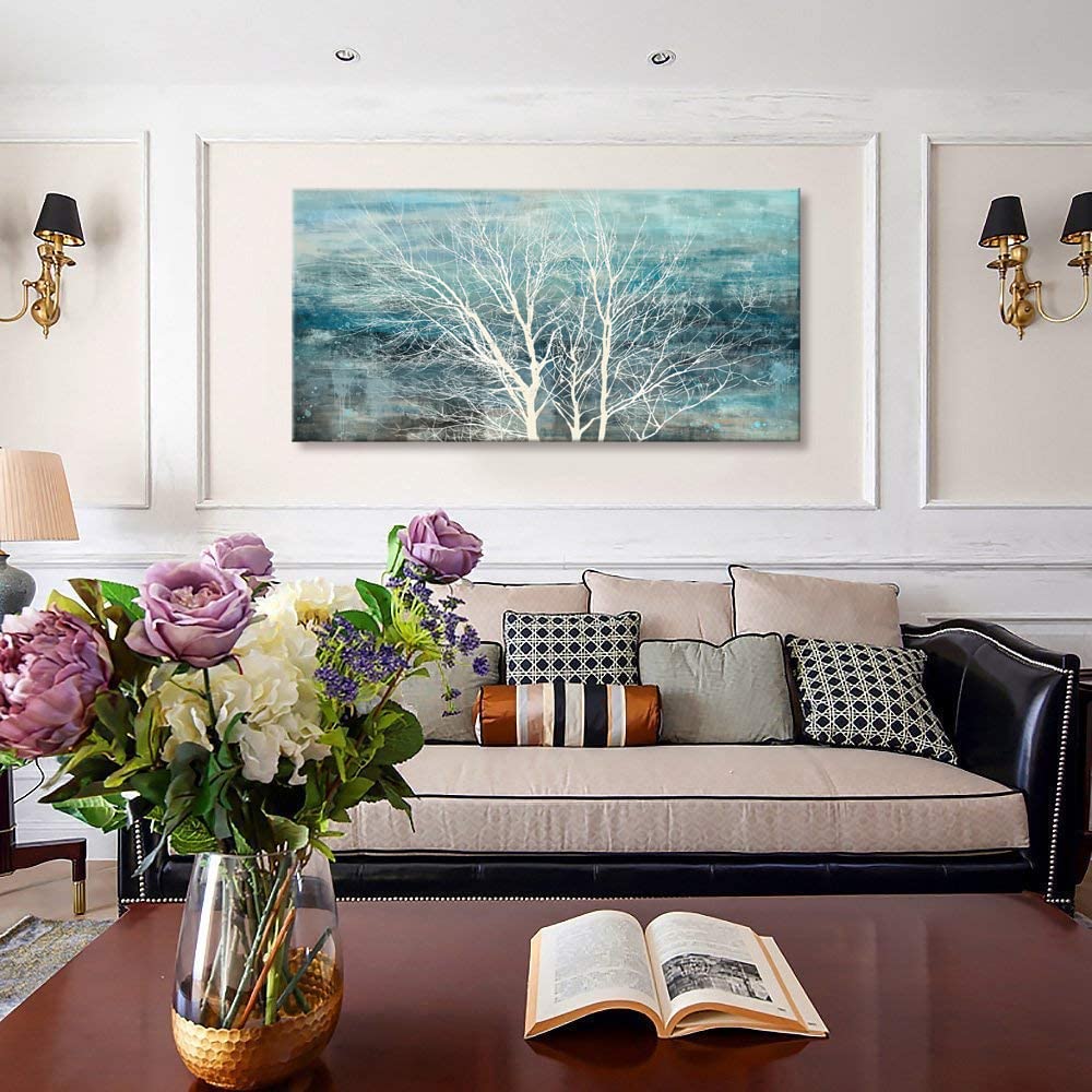 Sxurmtiie Abstract Wall Art Landscape Bedroom Wall Decor Three Of Life Artwork Picture Modern Nature Teal Artwork Prints Paintin