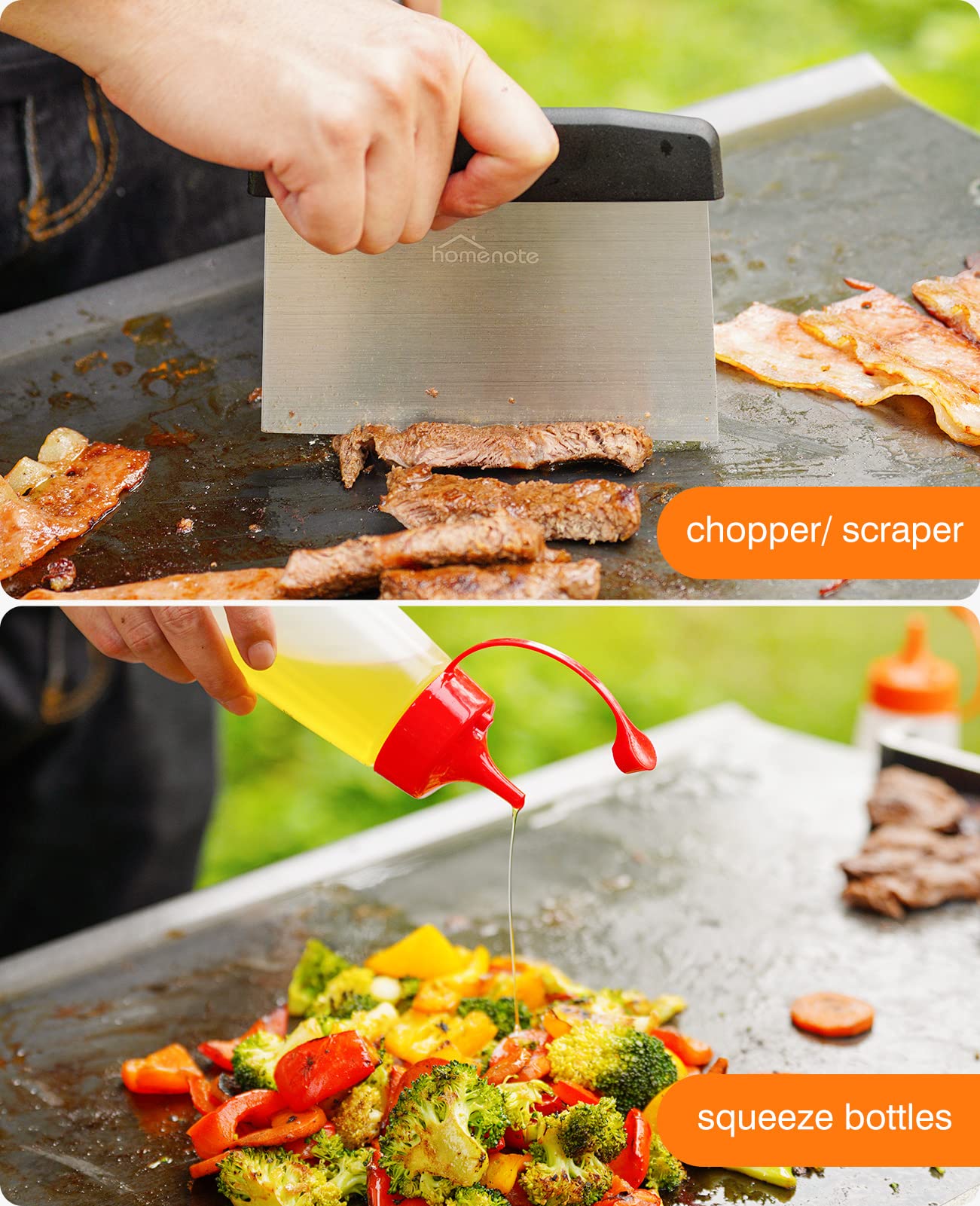 HOMENOTE Griddle Accessories Kit  7Pc Professional BBQ Kit in Gift Box - Heavy Duty Wooden Handle Stainless Steel Griddle Tool Set Great for Grill Flat Top Cooking Camping
