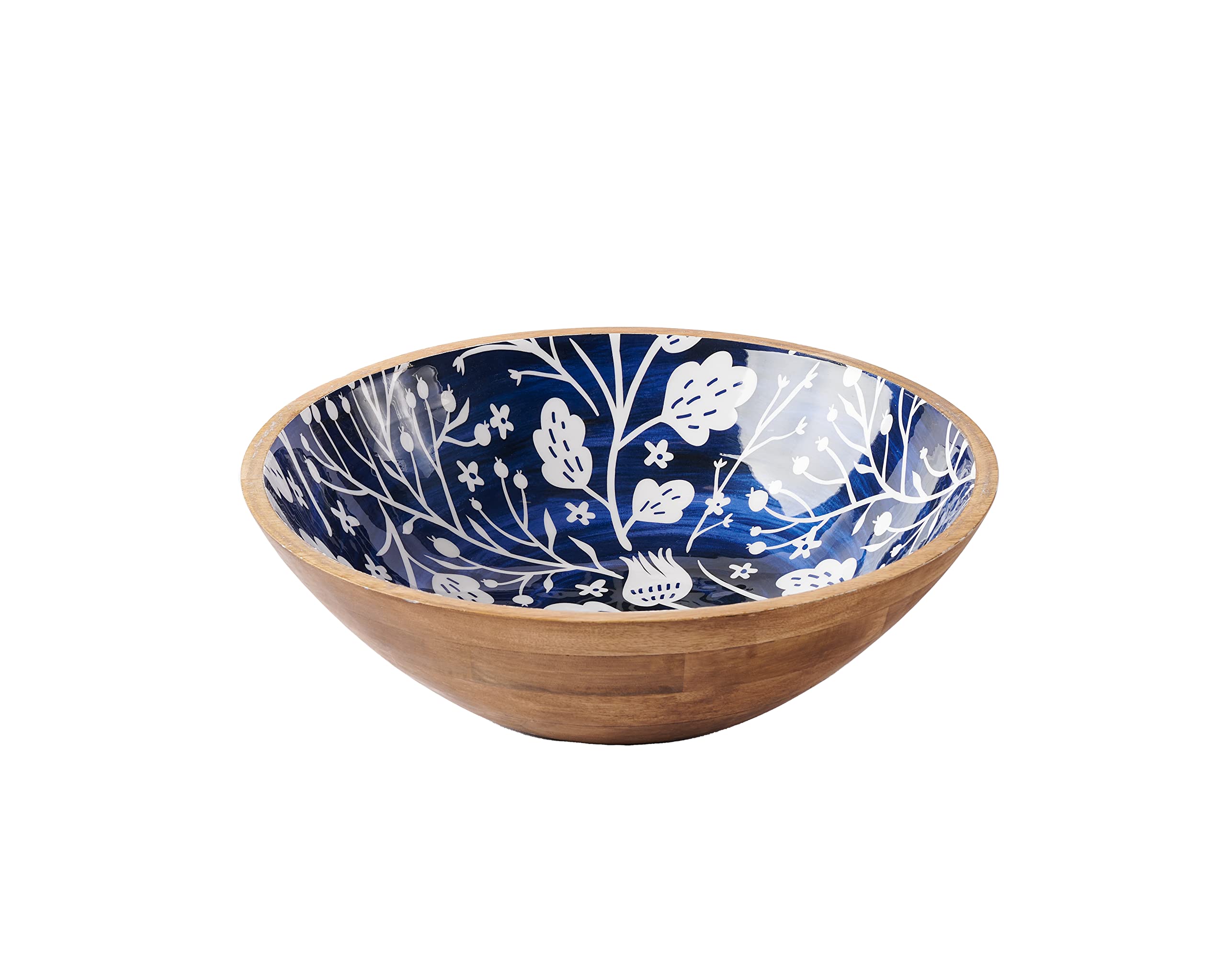 Mud Pie Indigo Carved Serving Bowl Set, Blue/Green, Small 4'' X 12'' Dia | Large 4'' X 14'' Dia