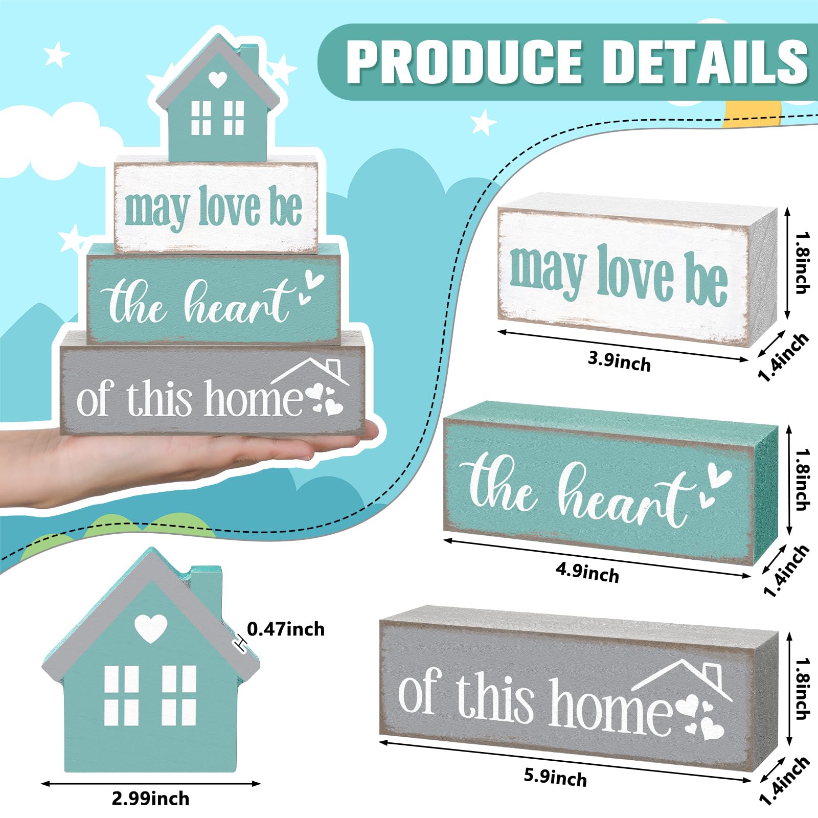 Cinnvoice Farmhouse Wooden Tabletop Decor Home Tiered Tray Decor Rustic Pastel May Be Love The Heart of This Home Wood Sign Neut