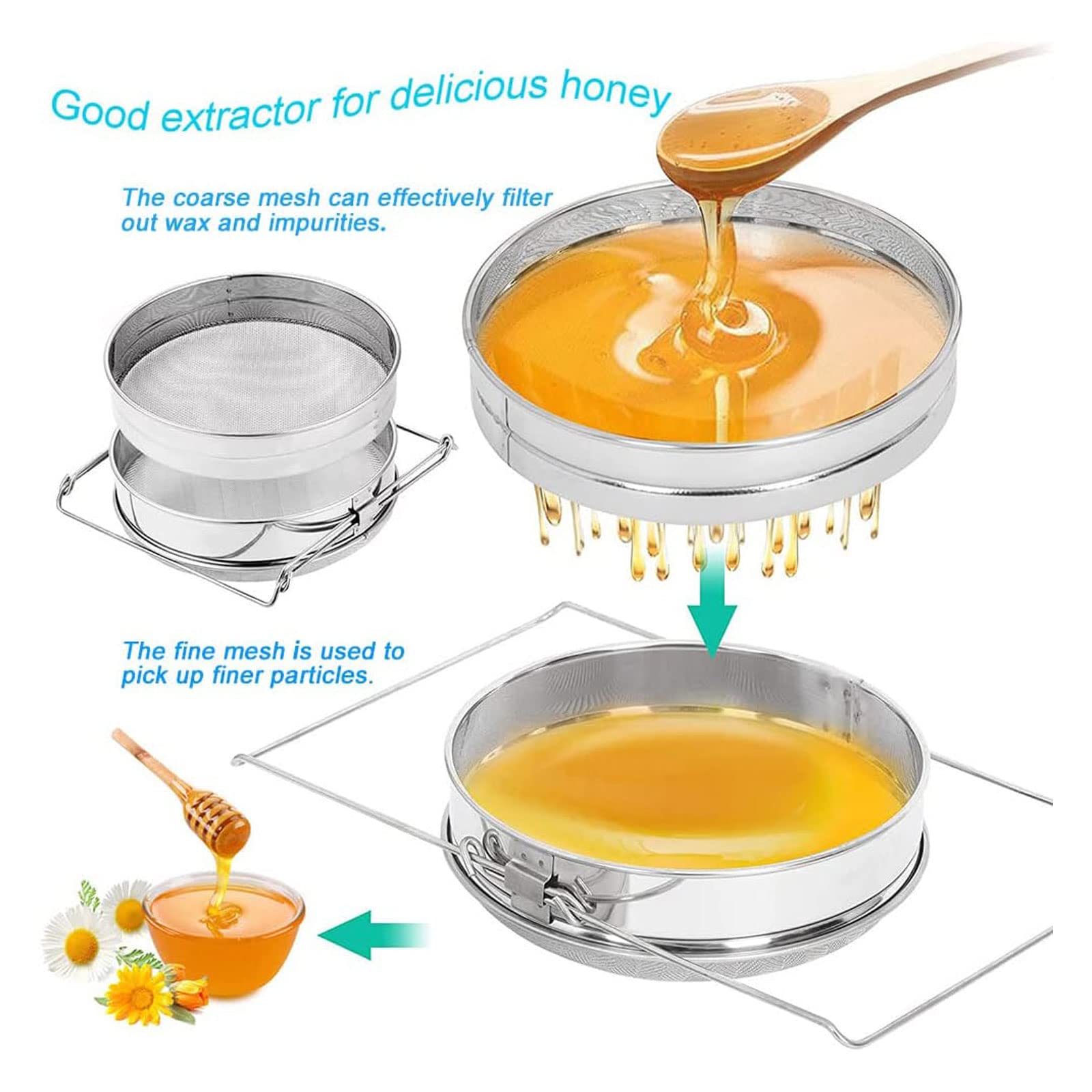 Honey Strainer For 5 Gallon Bucket Stainless Steel Double Sieve Honey Filter Strainer For Clean Honey With Up To 16.5 Inches Ext