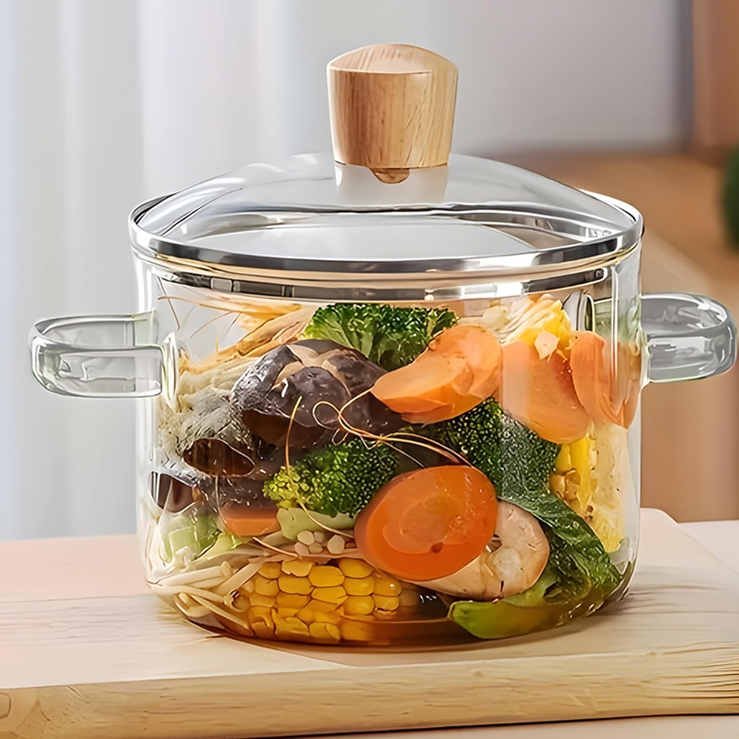 Kuber Industries Borosilicate Glass 1.45L Saucepan With Lid & Handle | Induction Pan Cookware | Handi For Cooking | Microwave Sa