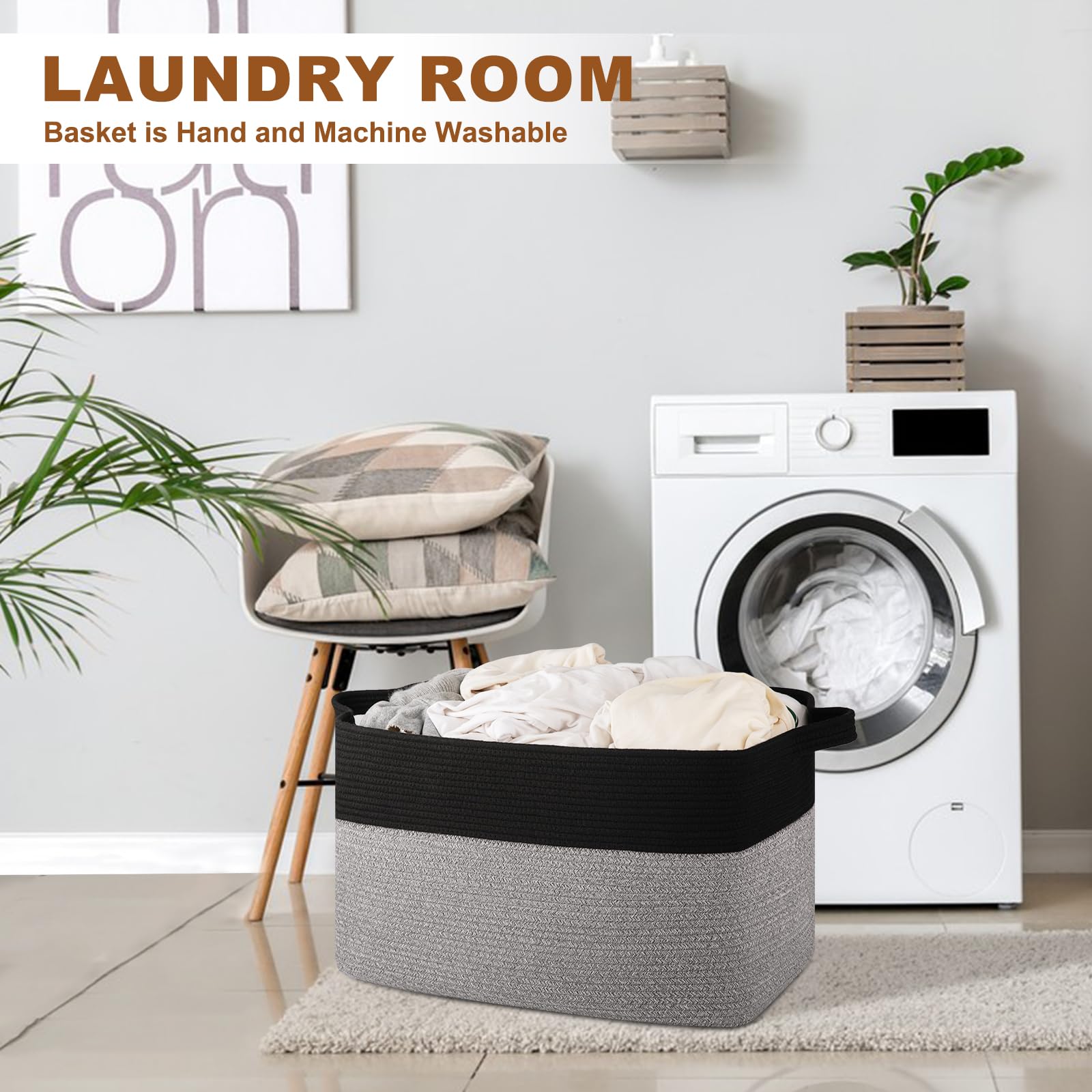Oiasket Extra Large Laundry Basket, 95L Blanket Basket For Living Room, Cotton Rope Storage Basket, Toy Basket For Kids, Woven B