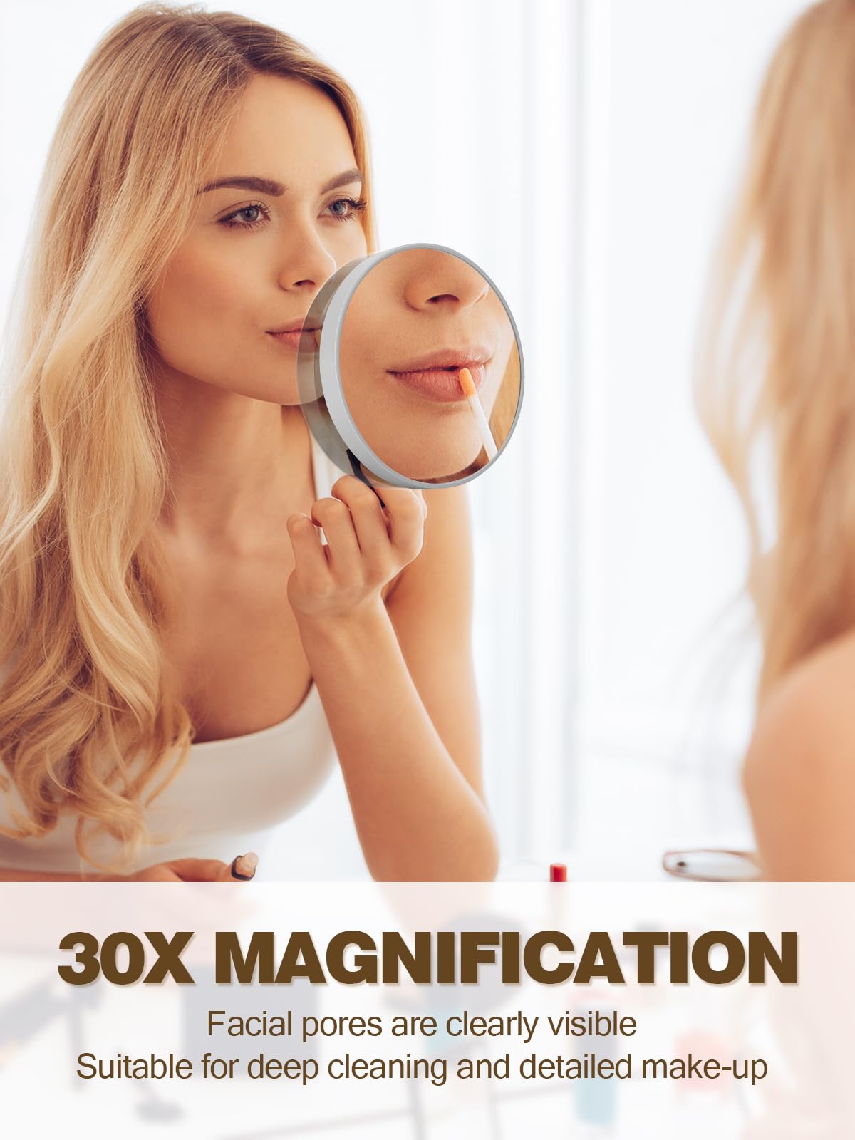 Macaki 30X Magnifying Mirror With 2 Suction Cups, 3.5 Inches Magnified Makeup Mirror And Slant Tweezers,Grey,1Pc