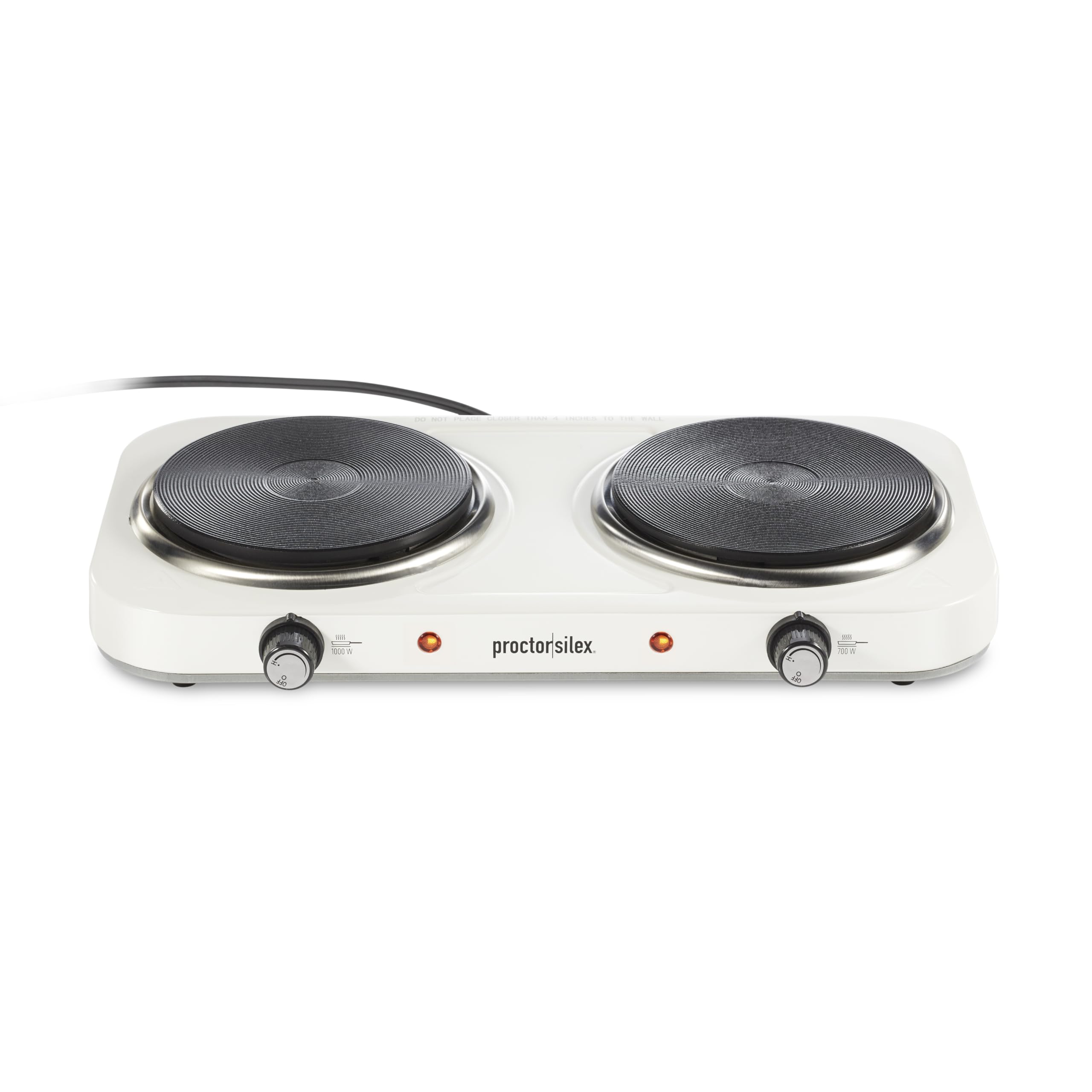 Proctor Silex Portable Electric Stove, Cast Iron Double Burner Cooktop, Compact, Adjustable Temperature Hot Plate, 1700 Watts, W