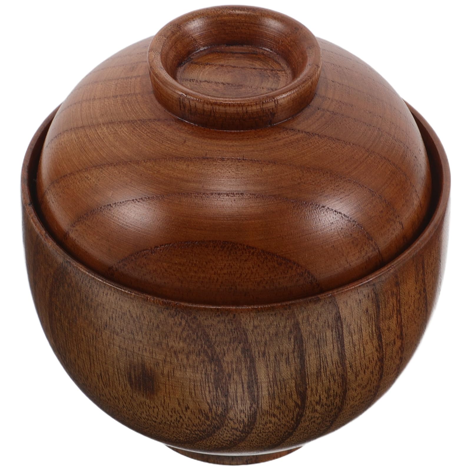 PRETYZOOM Wooden Miso Soup Bowl With Lid - Traditional Ramen Sushi Rice Bowl For Asian Cuisine - Unbreakable Kitchen Tableware F