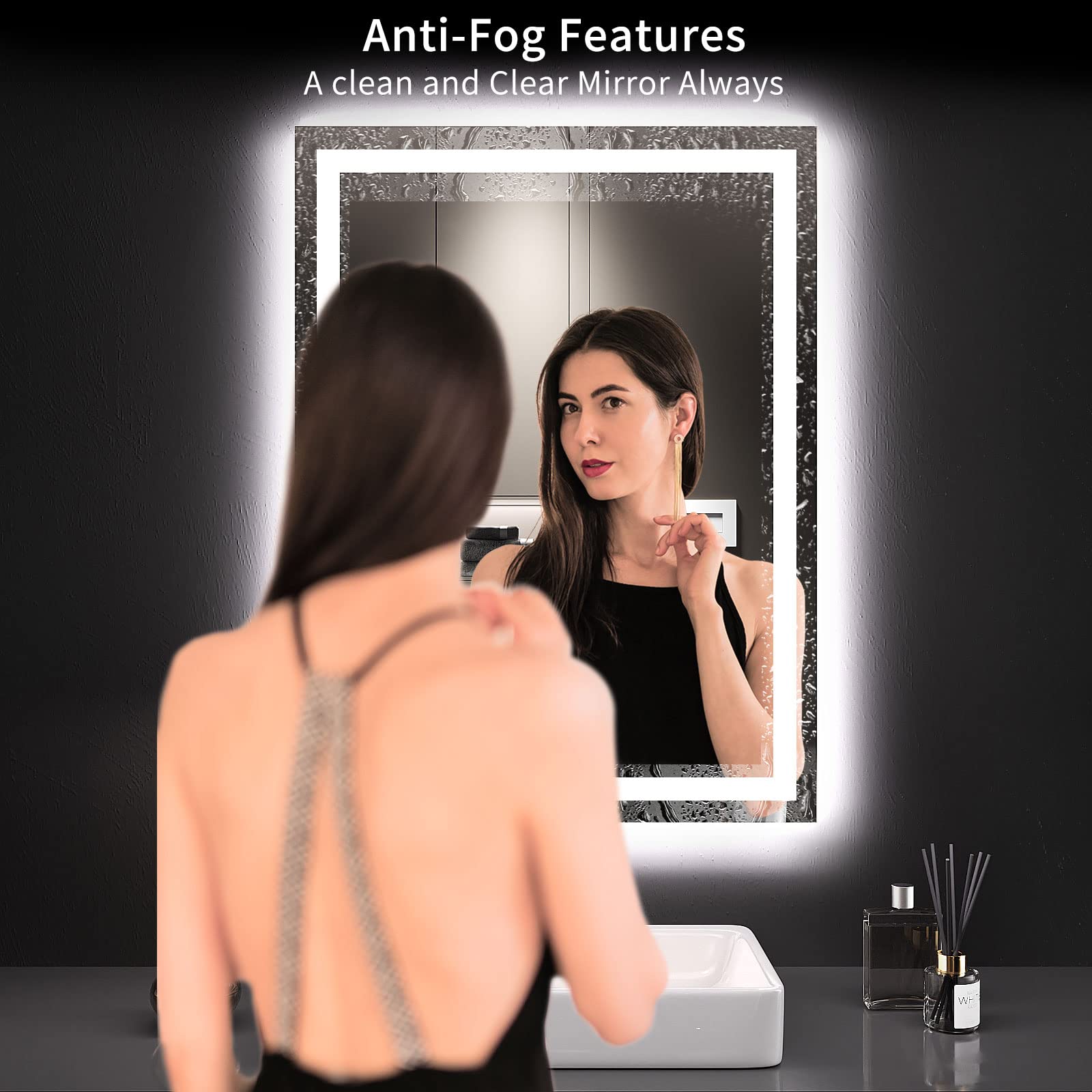 Loaao 20X28 Led Bathroom Mirror With Lights, Anti-Fog, Dimmable, Backlit + Front Lit, Lighted Bathroom Vanity Mirror For Wall, M