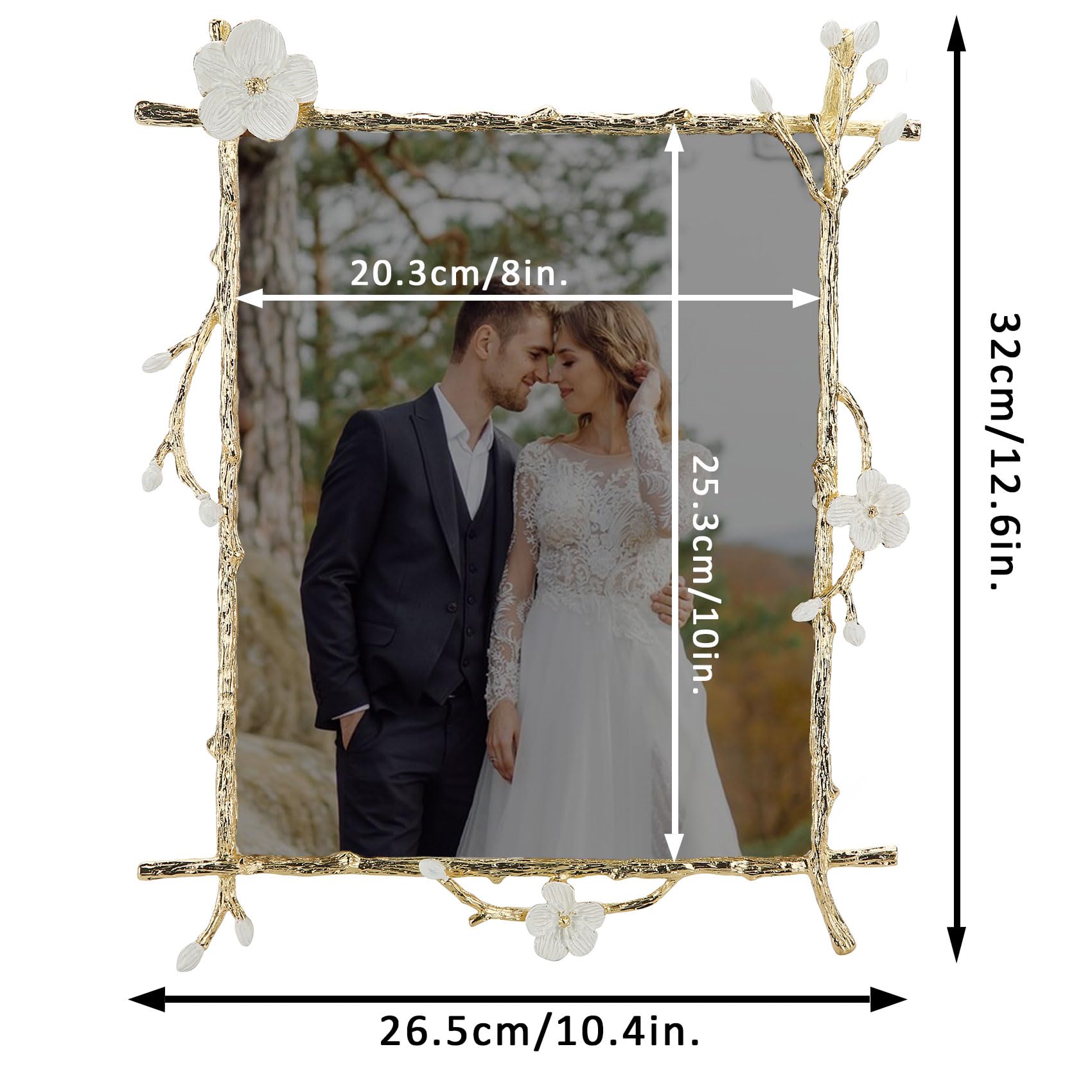 Goutangen 8x10 Gold Picture Frame Decor Ornate White Floral Photo Frames with High Definition Glass Front, Art Decor Tabletop Di