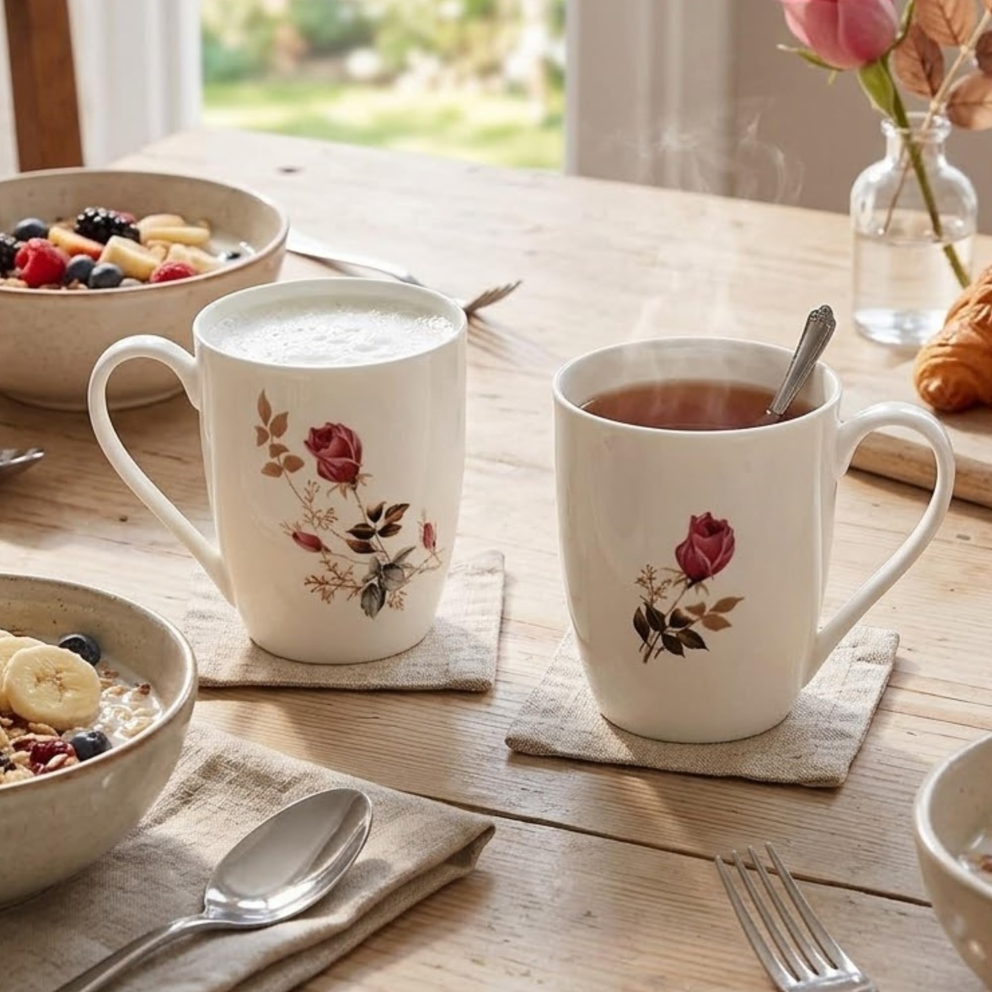 Clay Craft Fine Ceramic | Floral Printed | Tea/Coffee Cups  Set of 2300 ml Each (Milk/Coffee Mugs  2 Pcs)