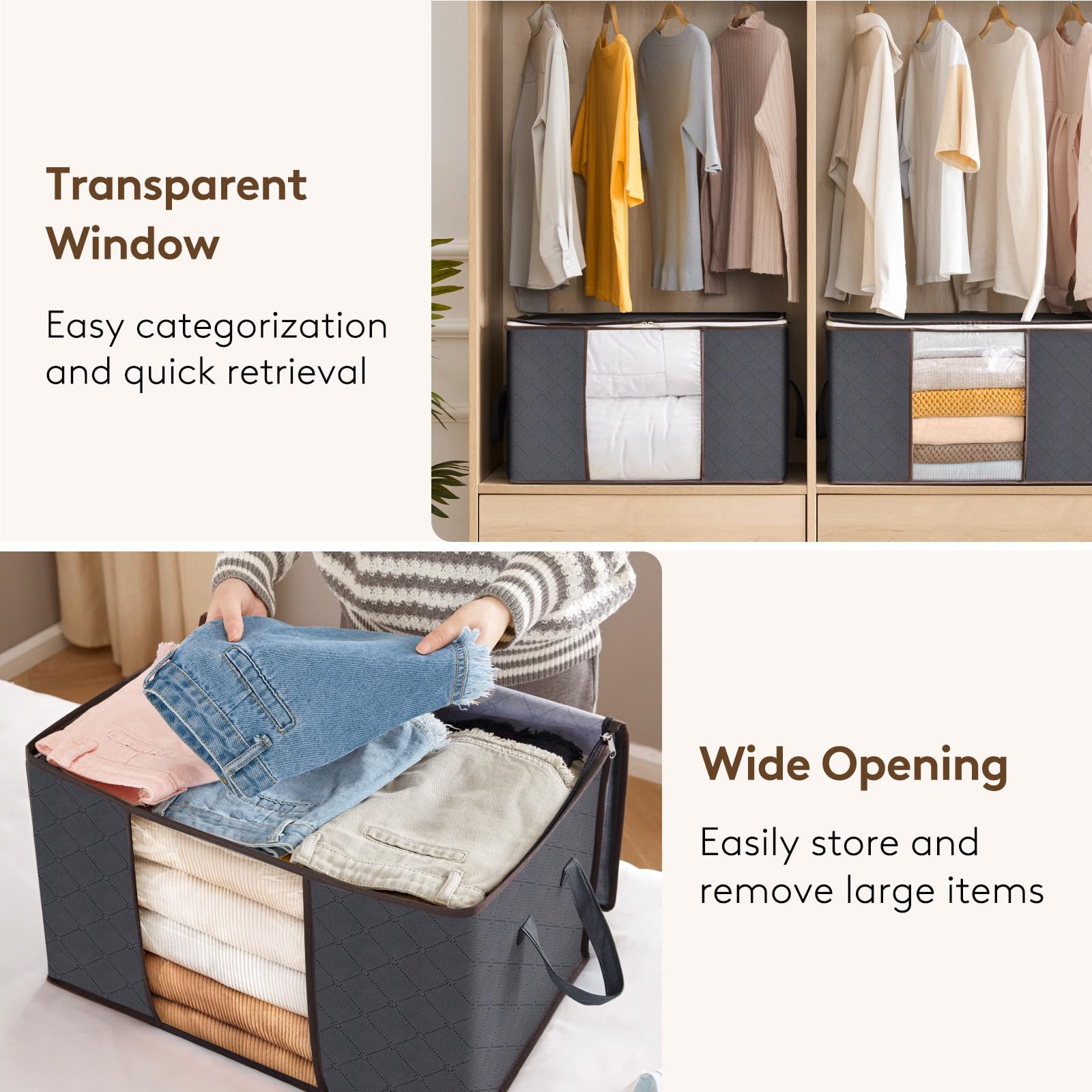 Lifewit 4 Packs clothes Storage Bag, Storage Bins for clothes, Blankets, comforters, Foldable clothing Storage with Reinforced H