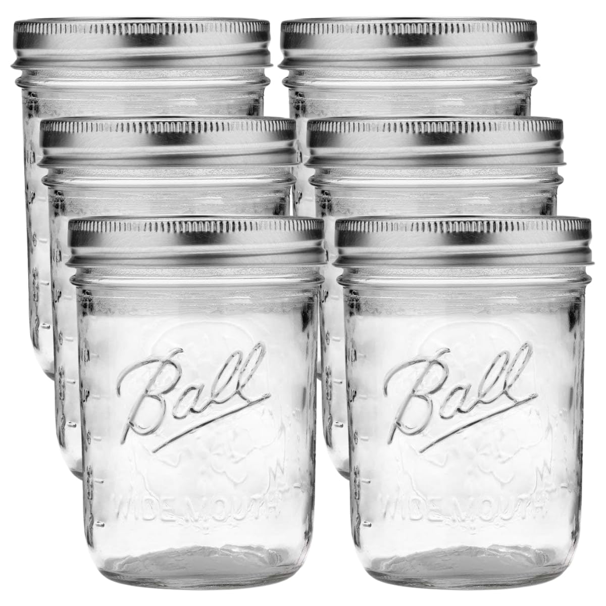Ball Wide Mouth Glass Mason Jars With Lids And Bands, Used For Canning, Pickling, Juice, Jam, Jelly, Pint Size 16 Ounce (Pack Of