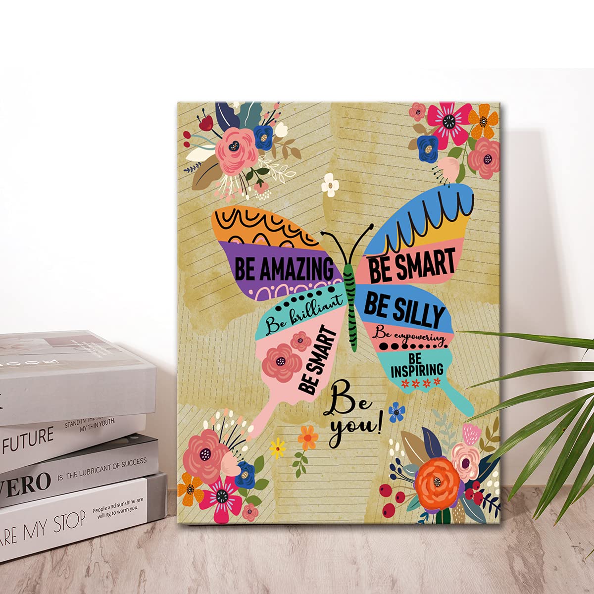 Colorful Butterfly Inspirational Quotes Motto Framed Canvas Wall Art Gifts For Women Girls Friends Sister,Motivational Canvas Pr