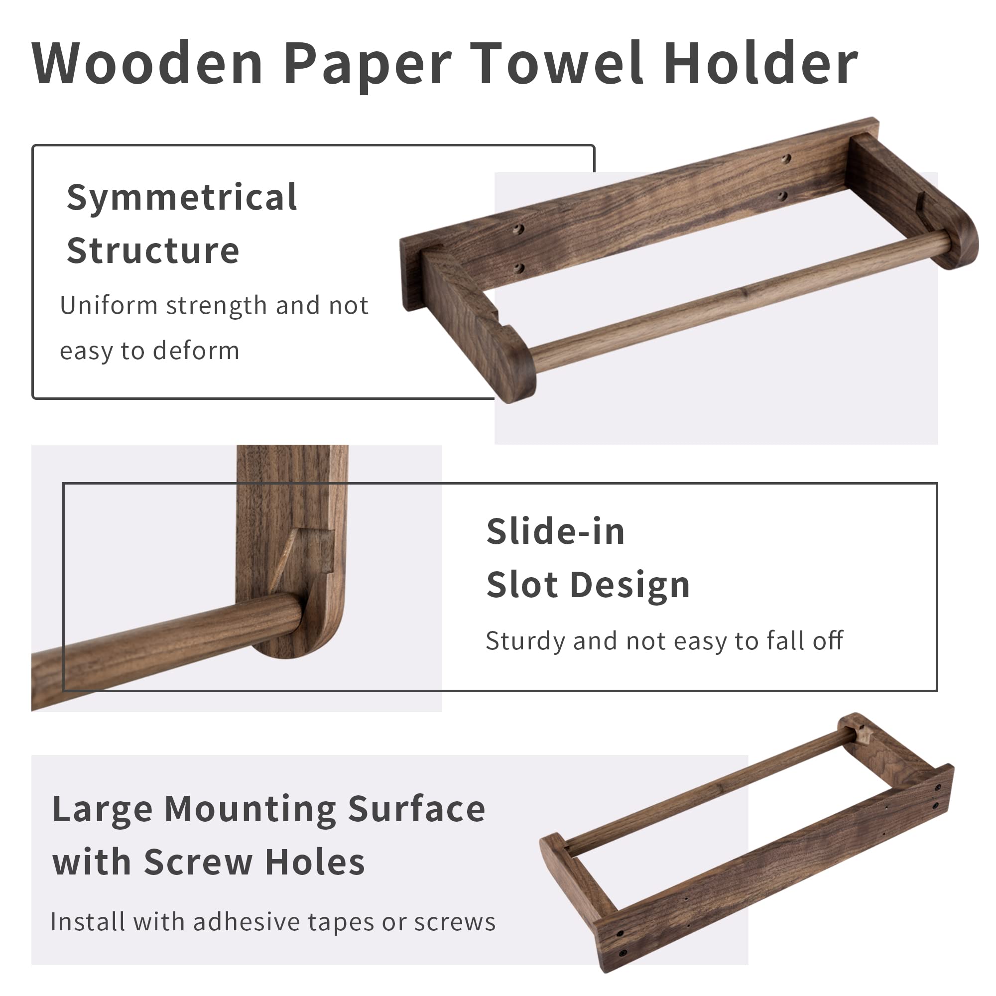 Wood-Paper-Towel-Holder-Under-Cabinet-Kitchen-Handmade - Wall Mounted/Adhesive No Drill Sturdy Roll Hanging Organizer, Horizonta