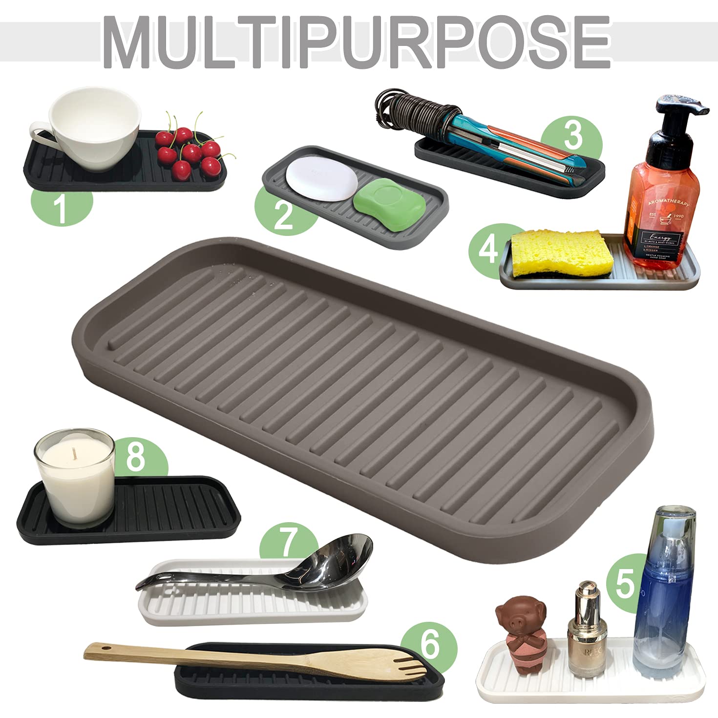 Gosmol Silicone Sponge Holder Kitchen Sink Organizer Tray Dish Caddy Soap Dispenser, Scrubber Spoon Holder,Dishwashing Accessori